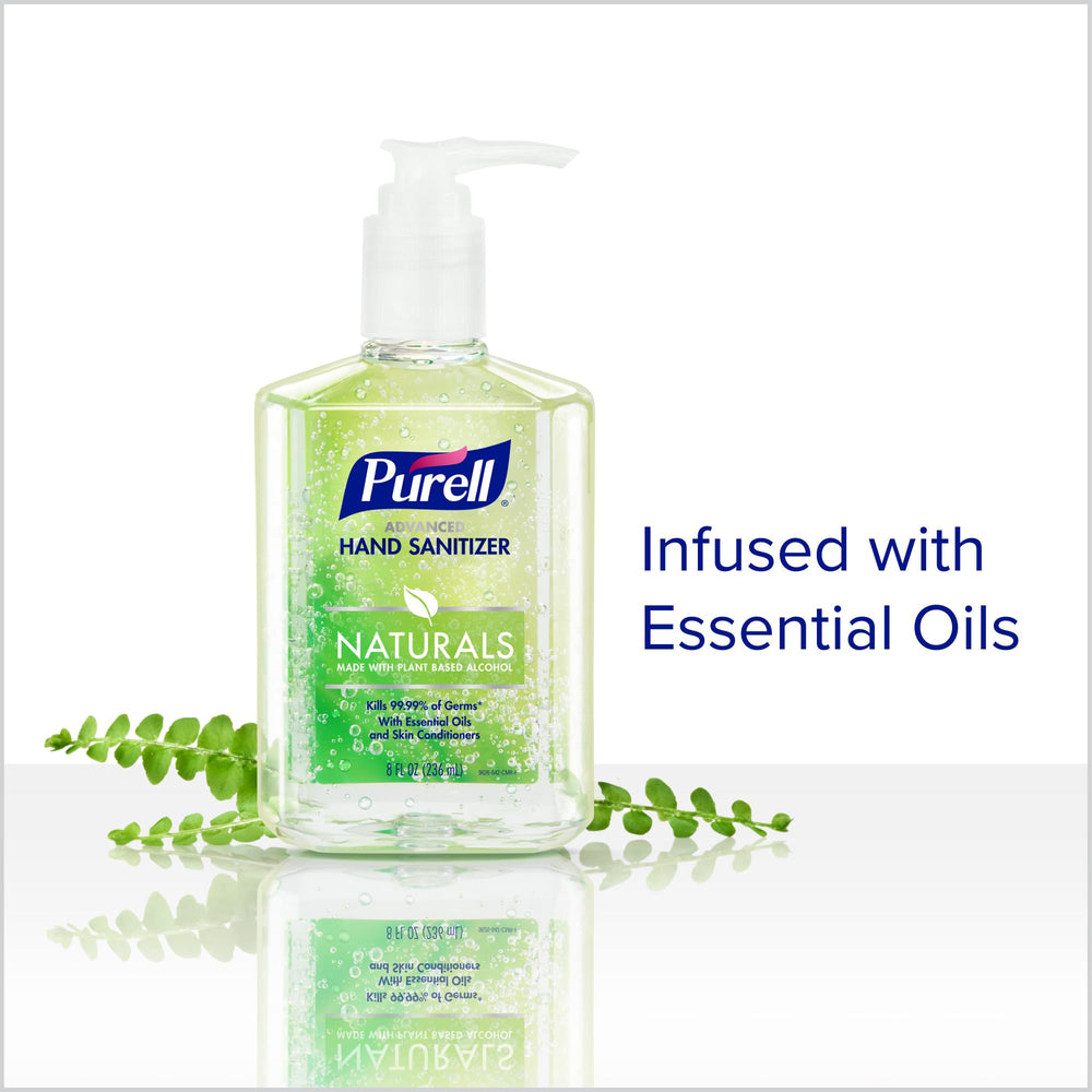 Purell 8oz pump bottle on a desk ready for convenient sanitizing.