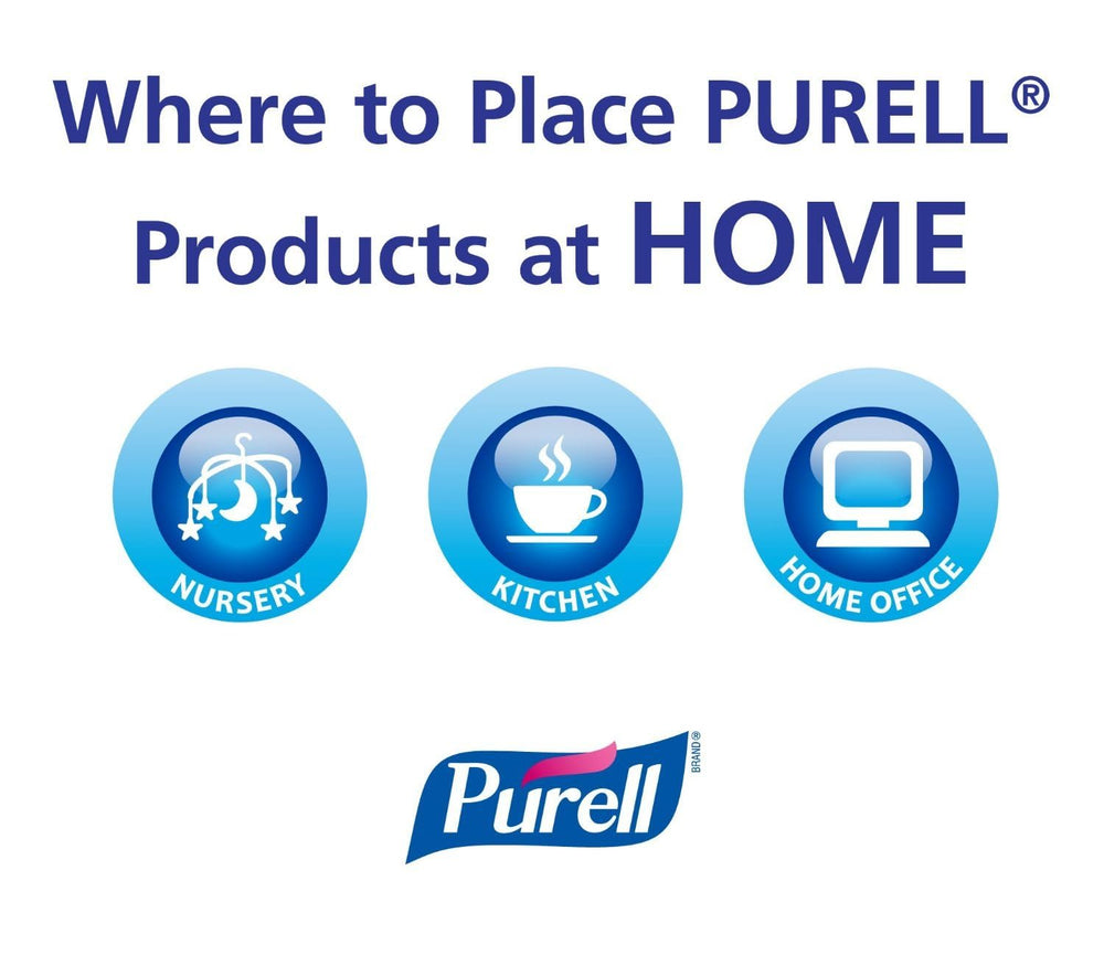 Four-pack Purell Advanced Hand Sanitizer packaging for shared spaces and travel