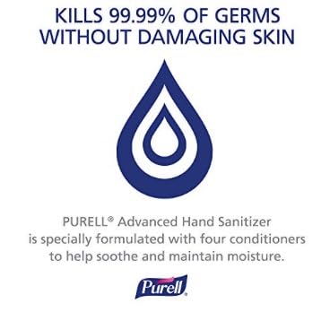 Purell Advanced Hand Sanitizer front bottle logo showcases brand trust.