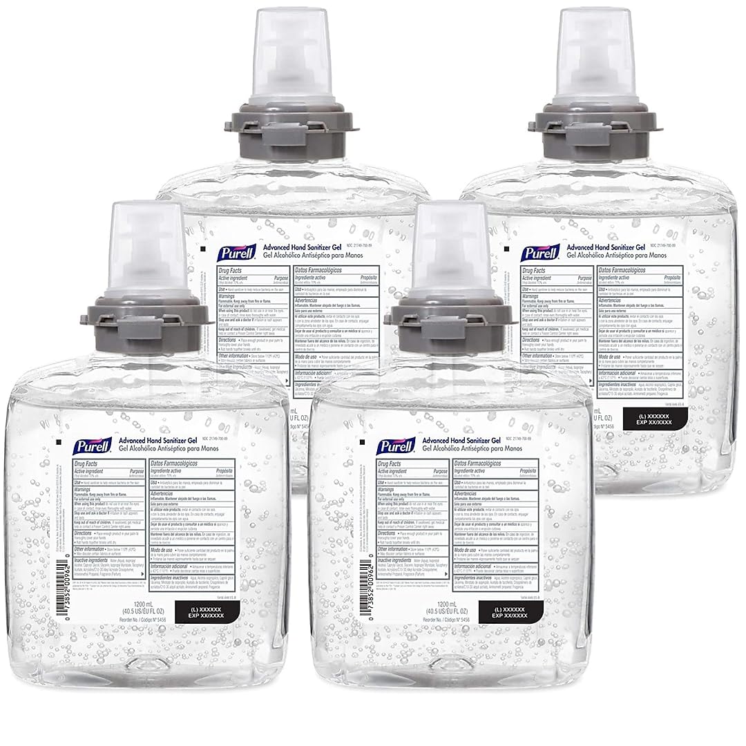 Purell Advanced Hand Sanitizer Gel refill 1200 mL, four-pack, ideal for frequent office use.