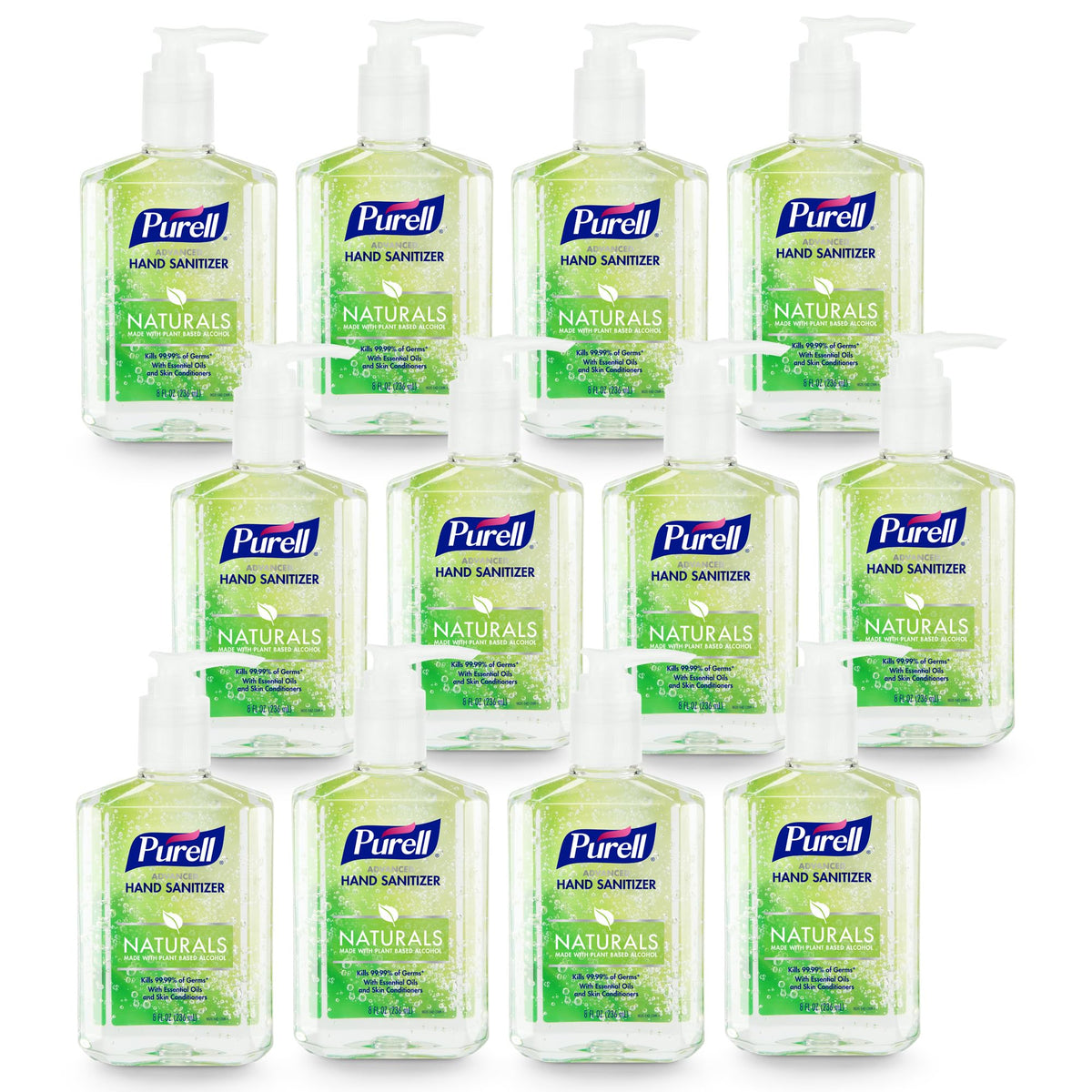 Purell Advanced Hand Sanitizer Naturals 8oz pump bottle for quick germ-fighting on the go.