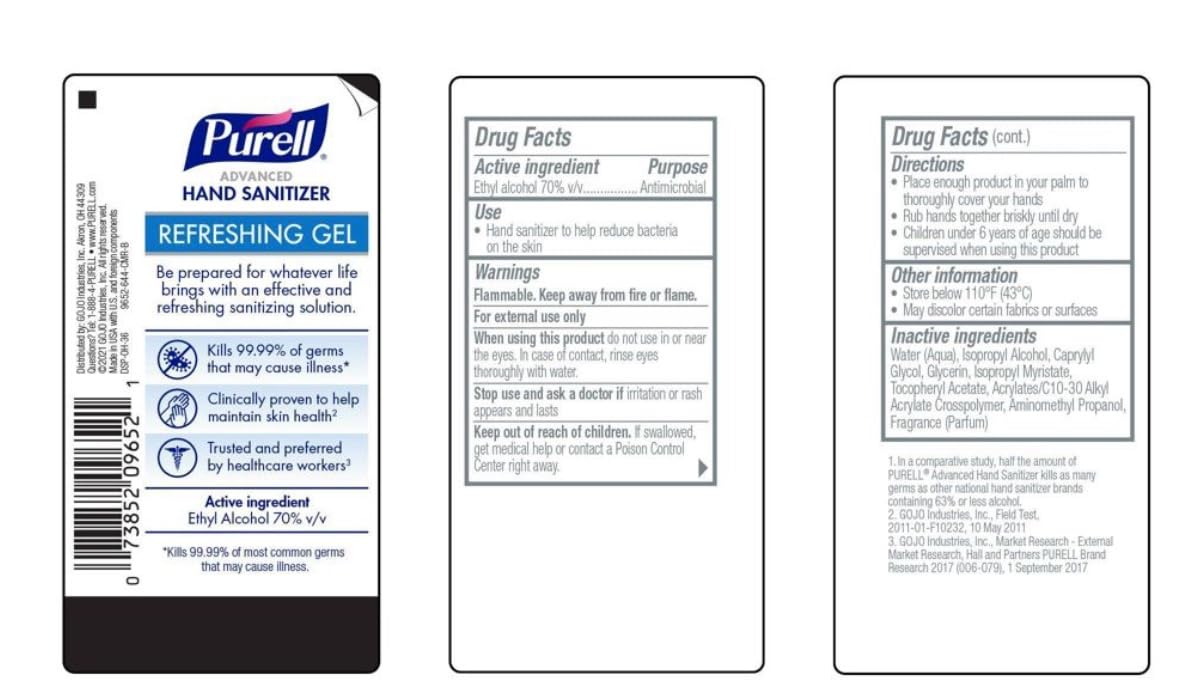 Purell Advanced Hand Sanitizer pump-dispense in use for quick hand refreshment.