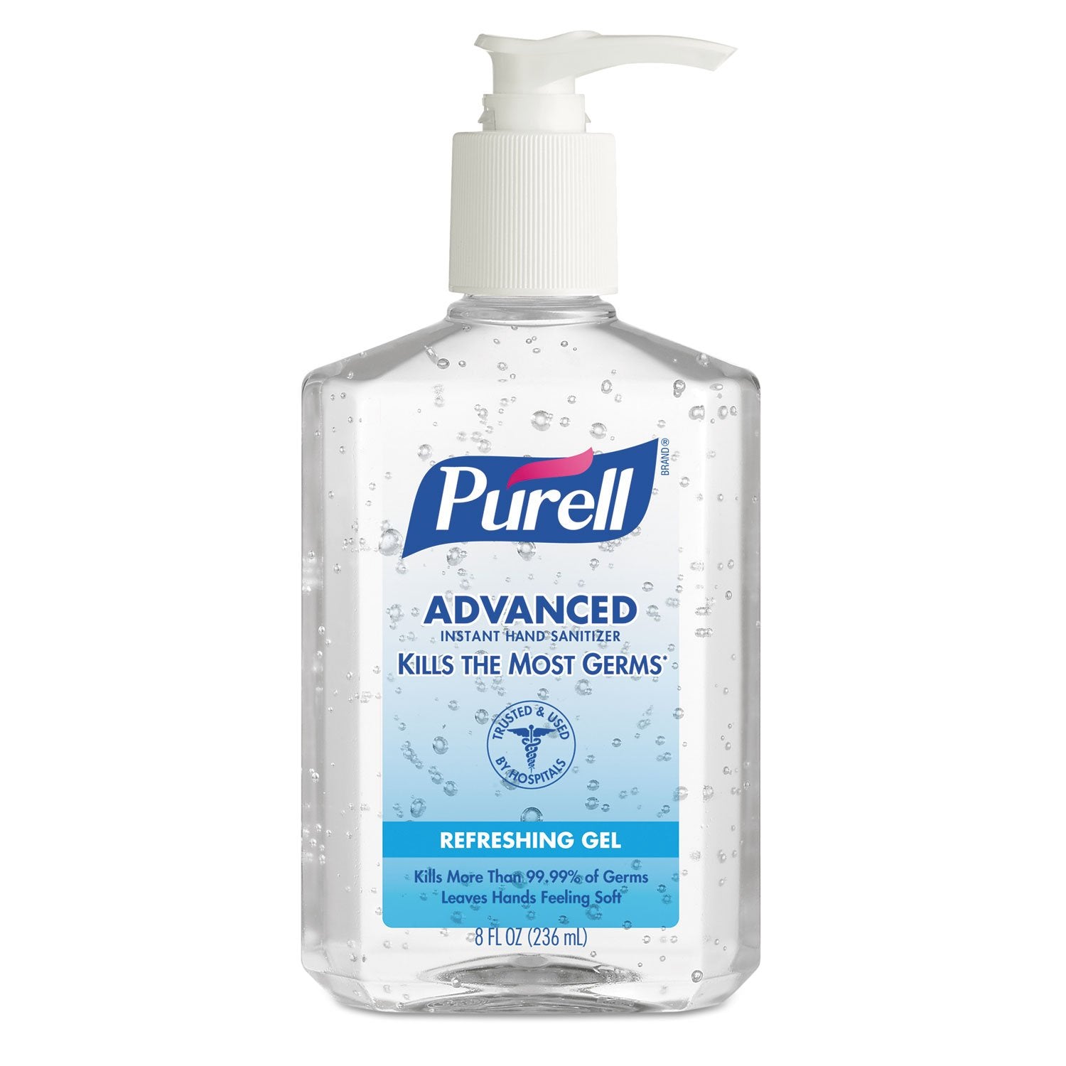 Purell Advanced Hand Sanitizer Refreshing Gel 8 oz bottle ready for quick germ defense