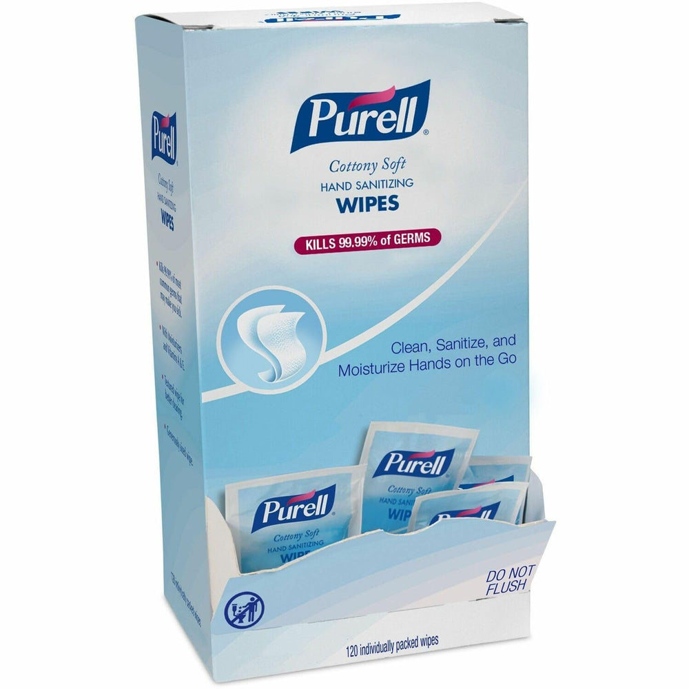 Purell Cottony Soft Wipes in a display box for quick, on-the-go cleaning