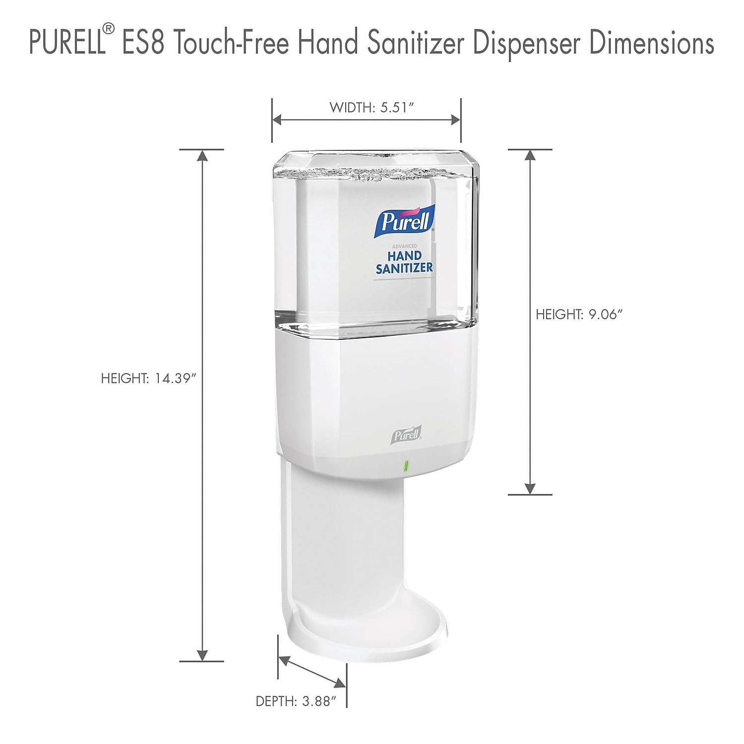 Purell ES8 dispenser front close-up nozzle with sealed design