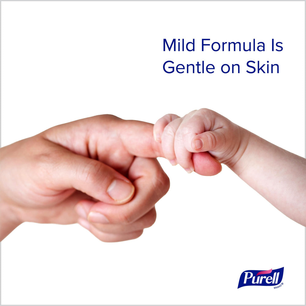 Purell hand sanitizer dispensing action demonstrates fast use and evaporation.