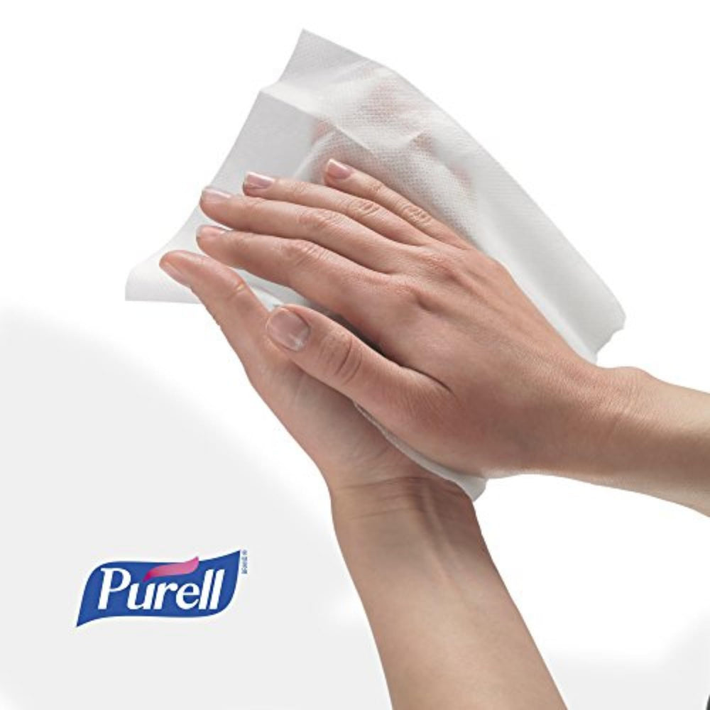 Soft textured non-linting Purell wipes gentle on skin
