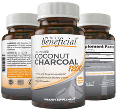 PURELY beneficial Activated Coconut Charcoal bottle supports digestive comfort.