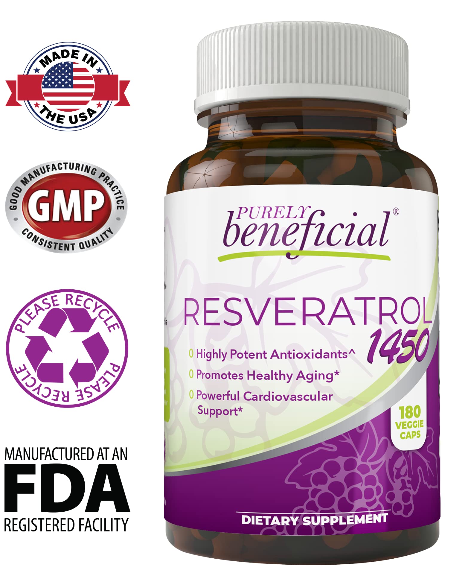 PURELY beneficial RESVERATROL1450 with vitamin C and green tea for antioxidant synergy