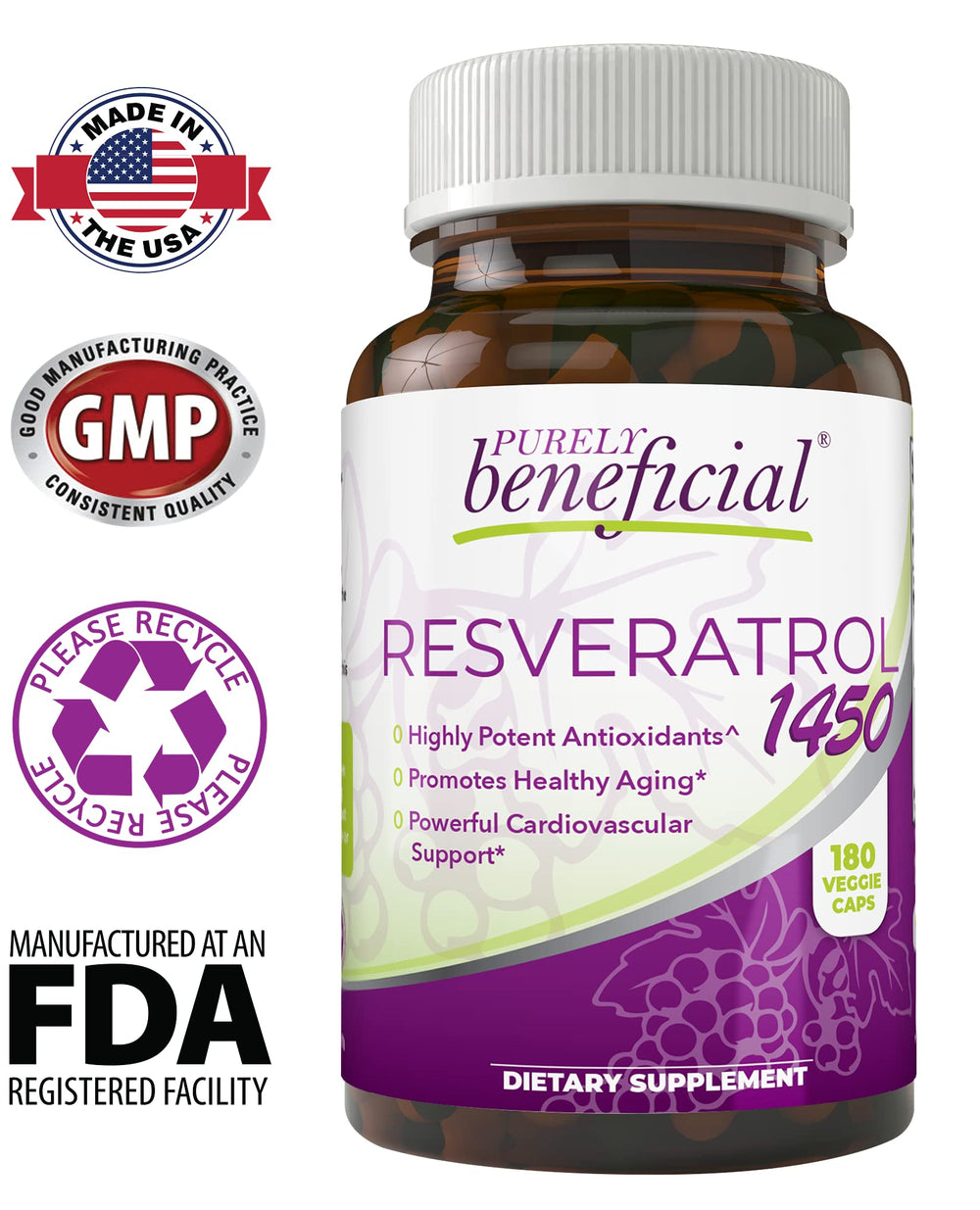 PURELY beneficial RESVERATROL1450 with vitamin C and green tea for antioxidant synergy