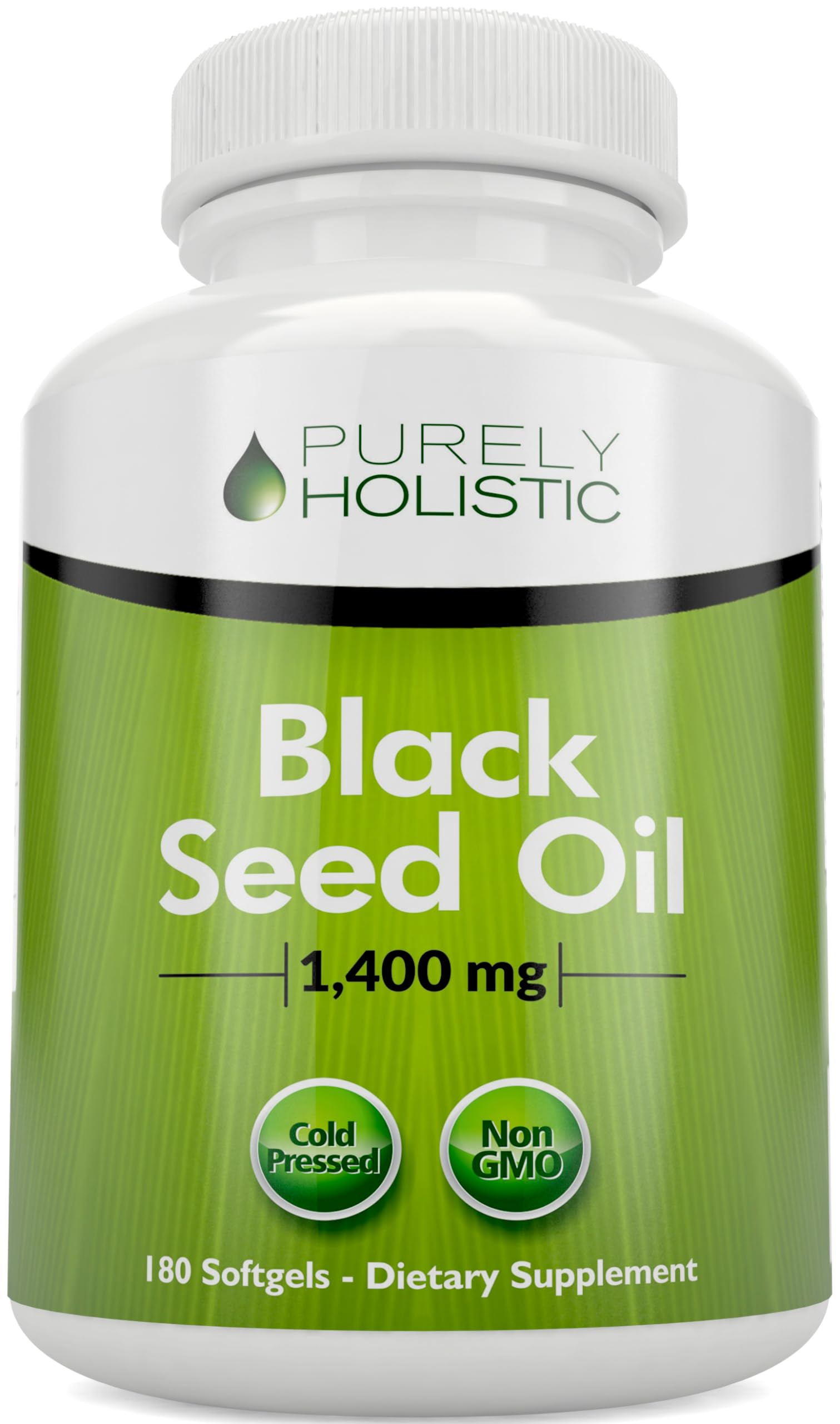 Purely Holistic Black Seed Oil Capsules bottle showing a 3-month supply for daily use