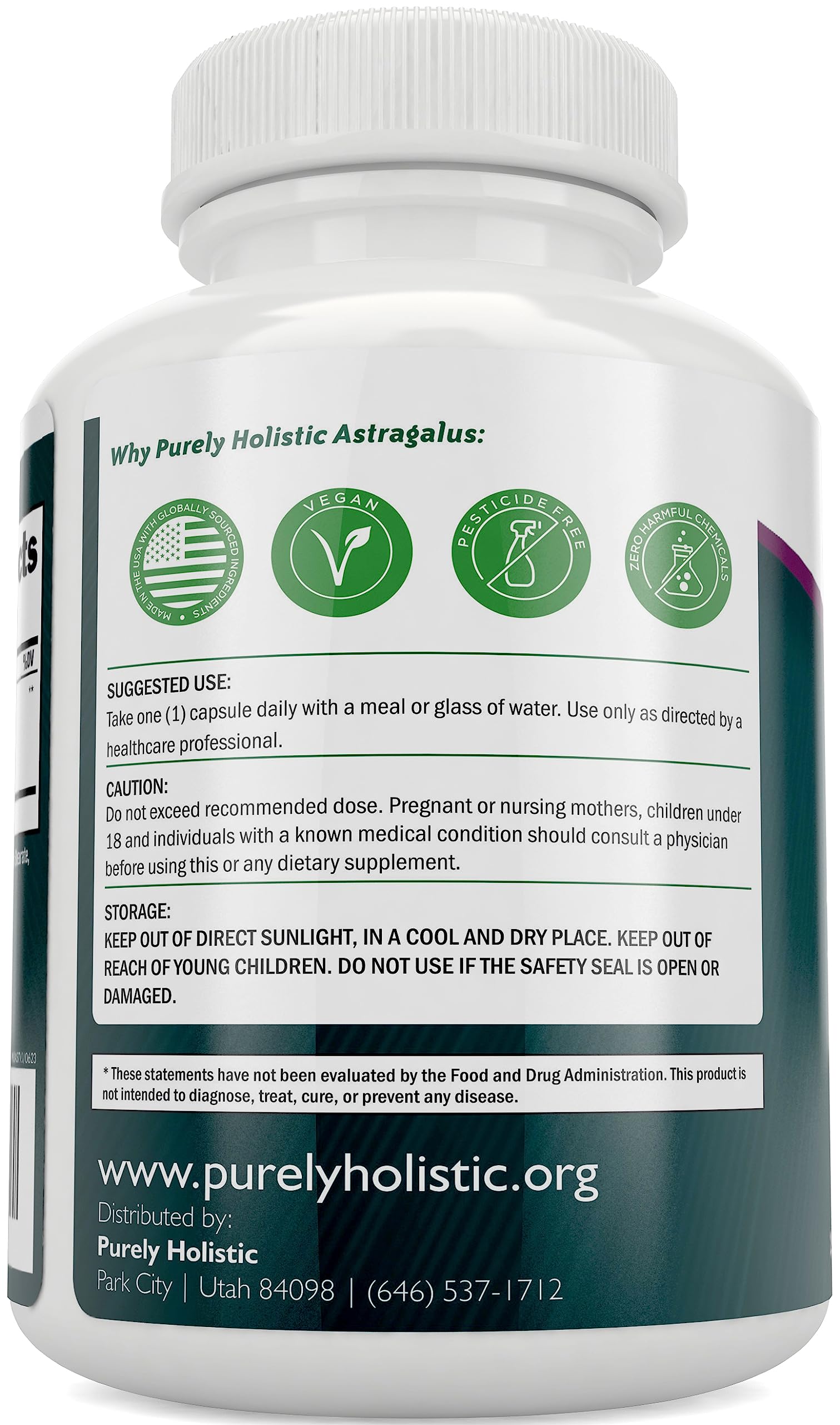 Purely Holistic bottle packaging shows clear serving information.