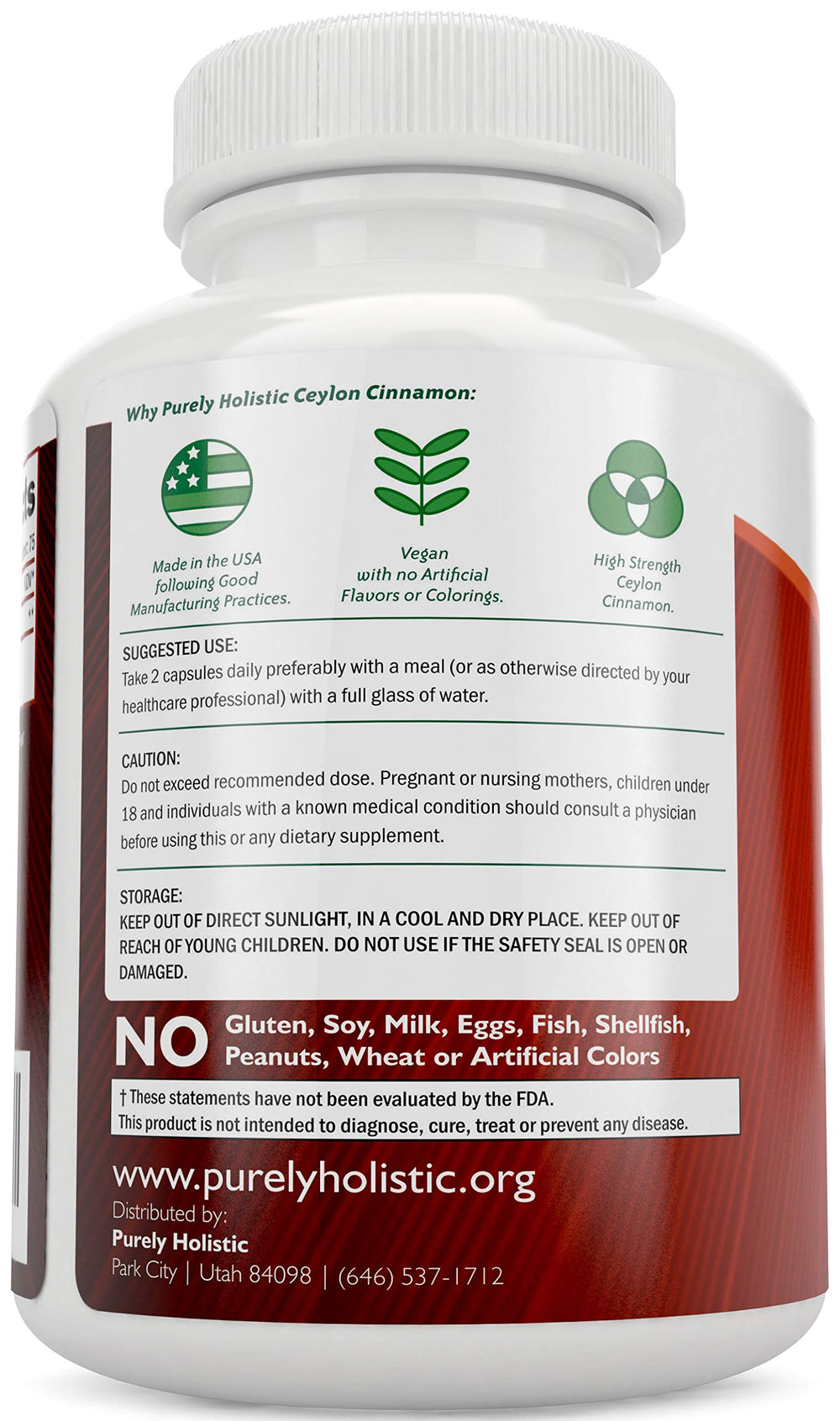 Close-up of Purely Holistic Ceylon Cinnamon Capsules highlighting natural cinnamon quality