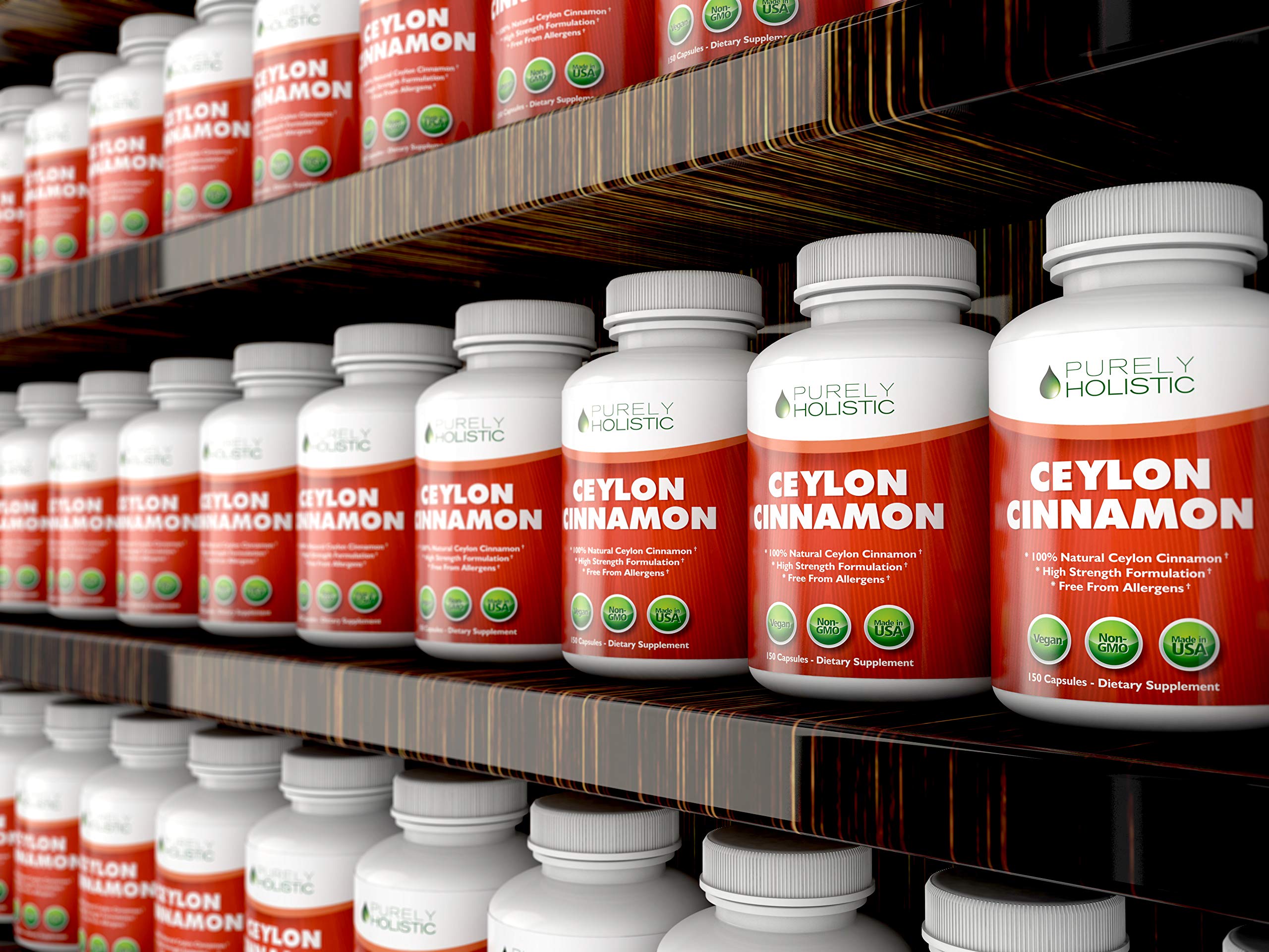 Ingredients panel of Purely Holistic Ceylon Cinnamon Capsules showing GMO-free formula