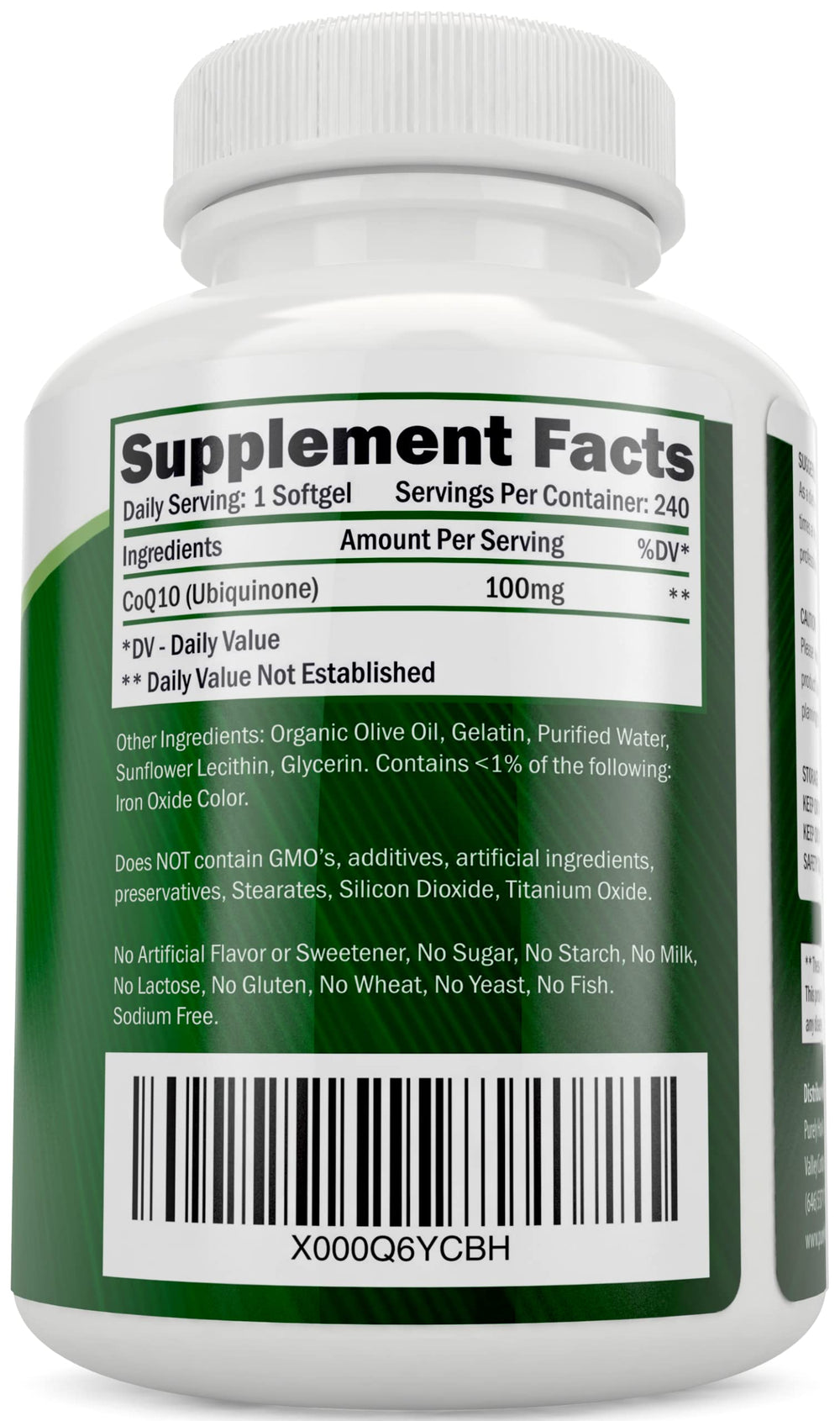Purely Holistic CoQ10 bottle pouring softgels for convenient use.
