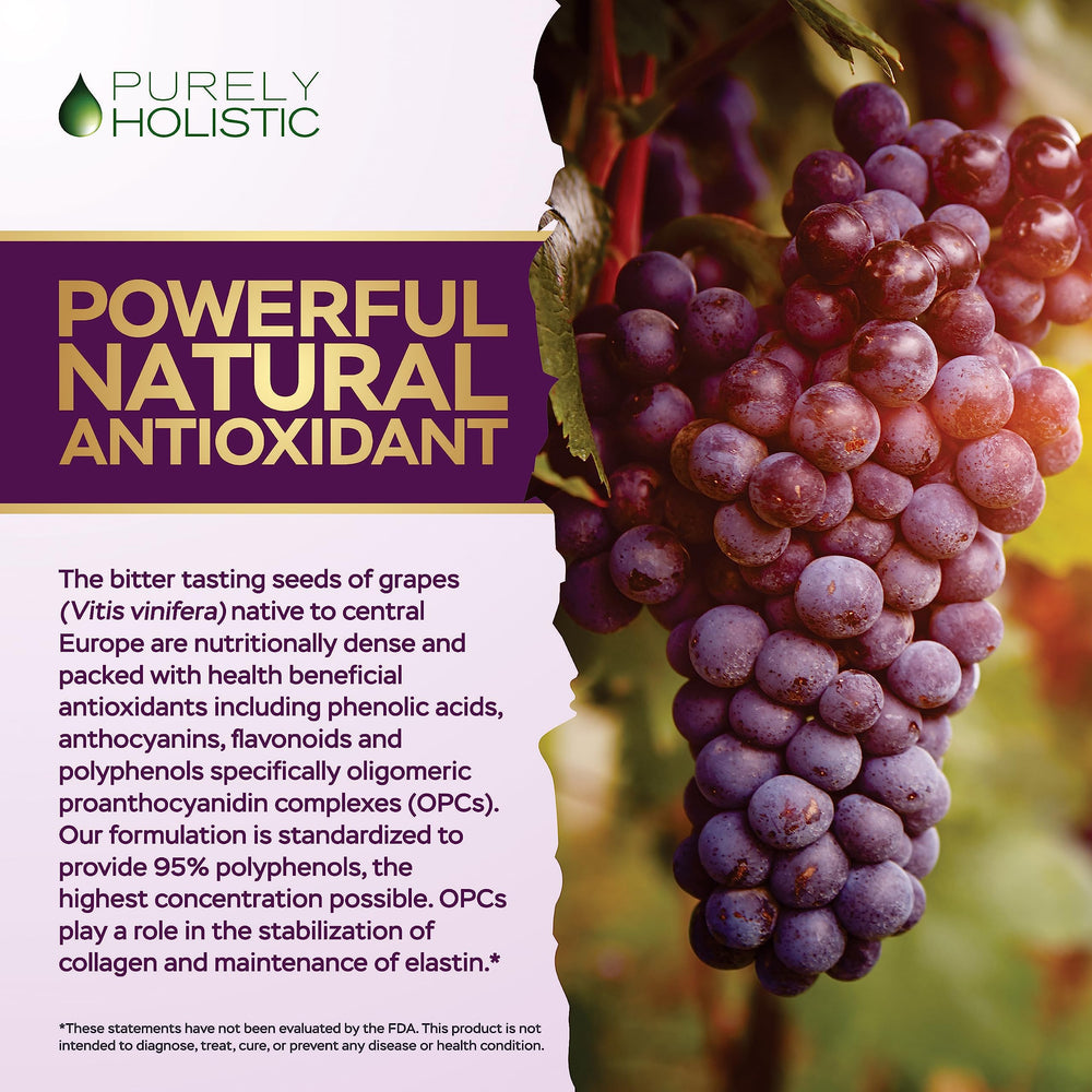Purely Holistic Grape Seed Extract 250 capsules bottle indicating eight-month supply