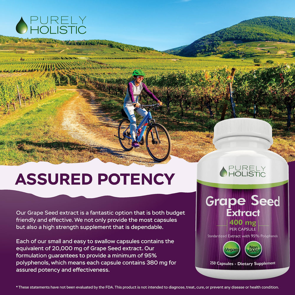 Purely Holistic Grape Seed Extract with 95 percent polyphenols for a rich antioxidant profile