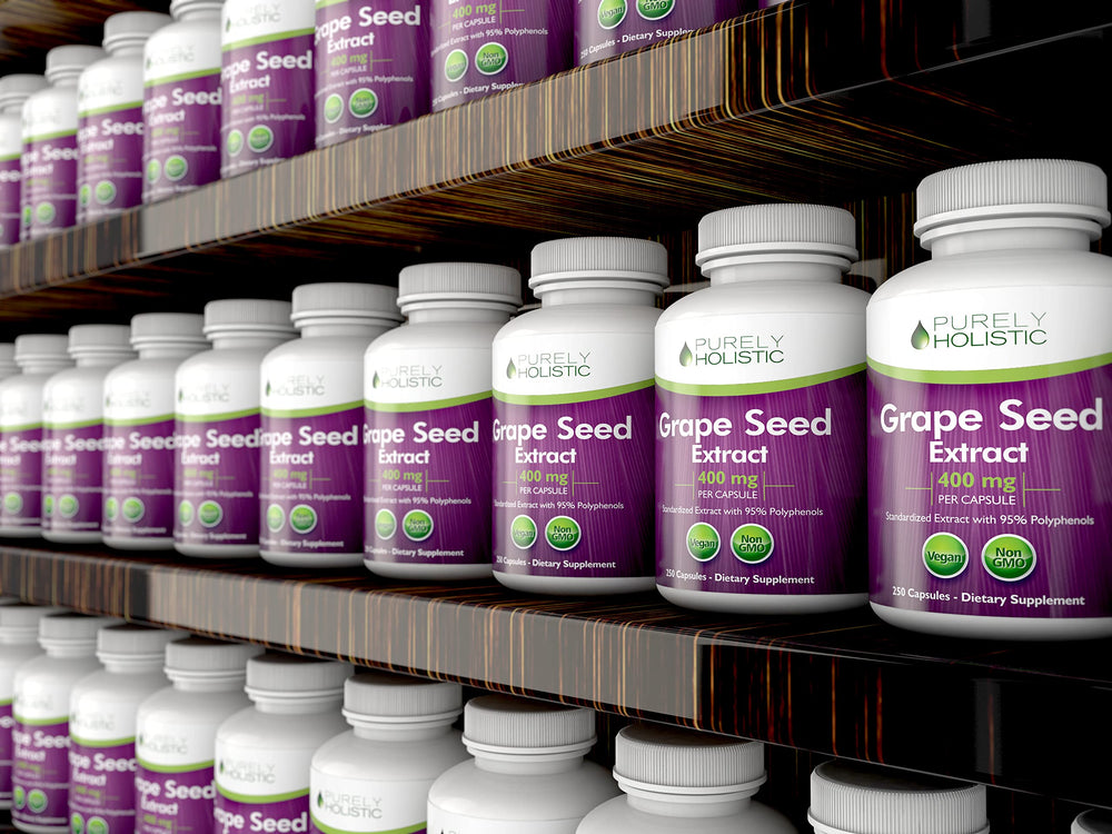 Purely Holistic Grape Seed Extract on store shelf for easy shopper recognition