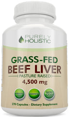 Purely Holistic grass-fed beef liver capsules bottle for convenient daily nutrition
