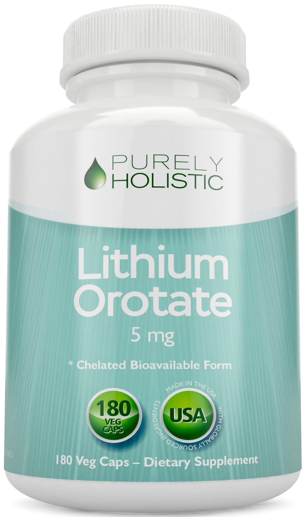 Purely Holistic Lithium Ootate 5mg bottle front for mood support.