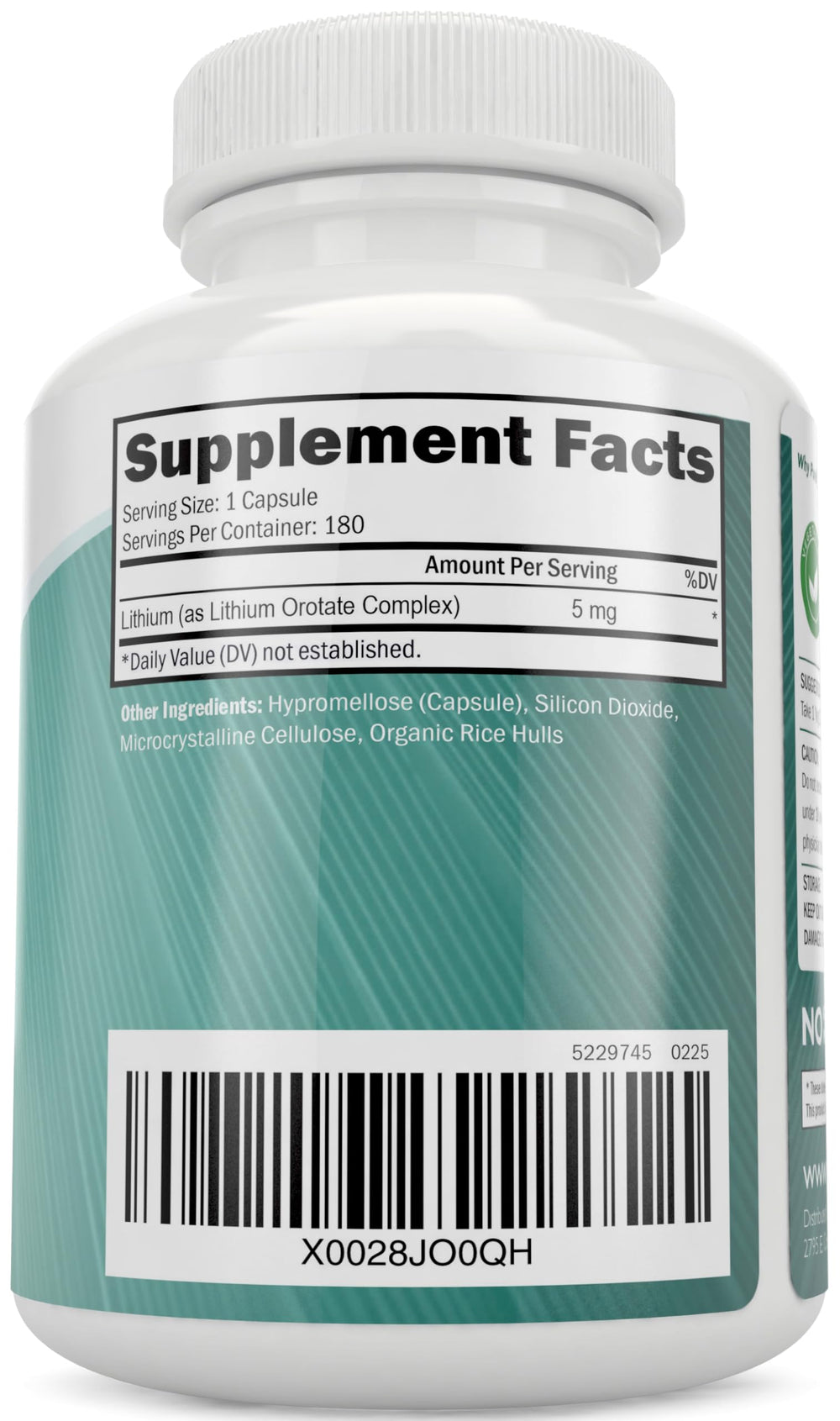 Purely Holistic Lithium Orotate 5mg lab-tested label for quality.