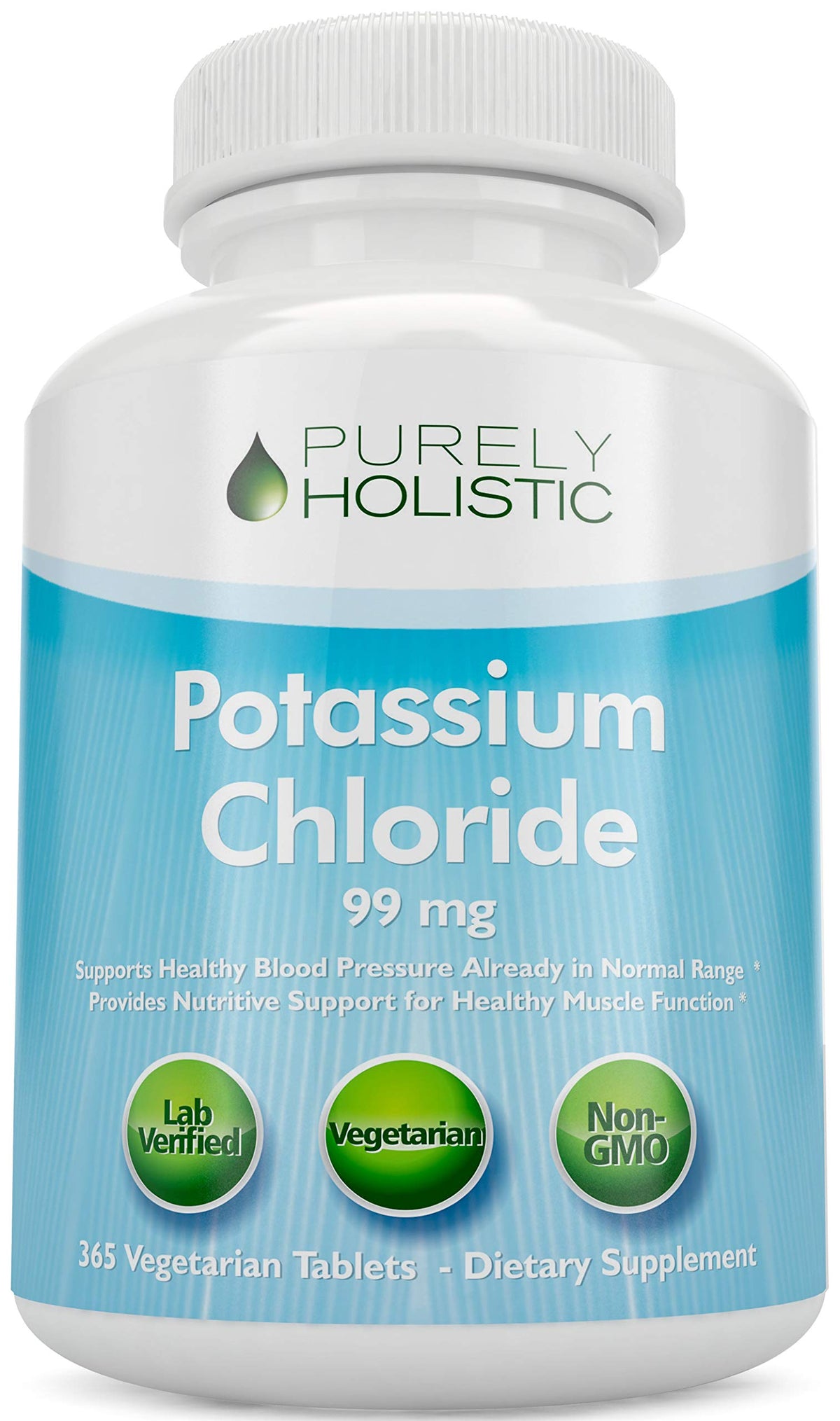 Purely Holistic Potassium Chloride 365 bottle front for a full year of daily support.