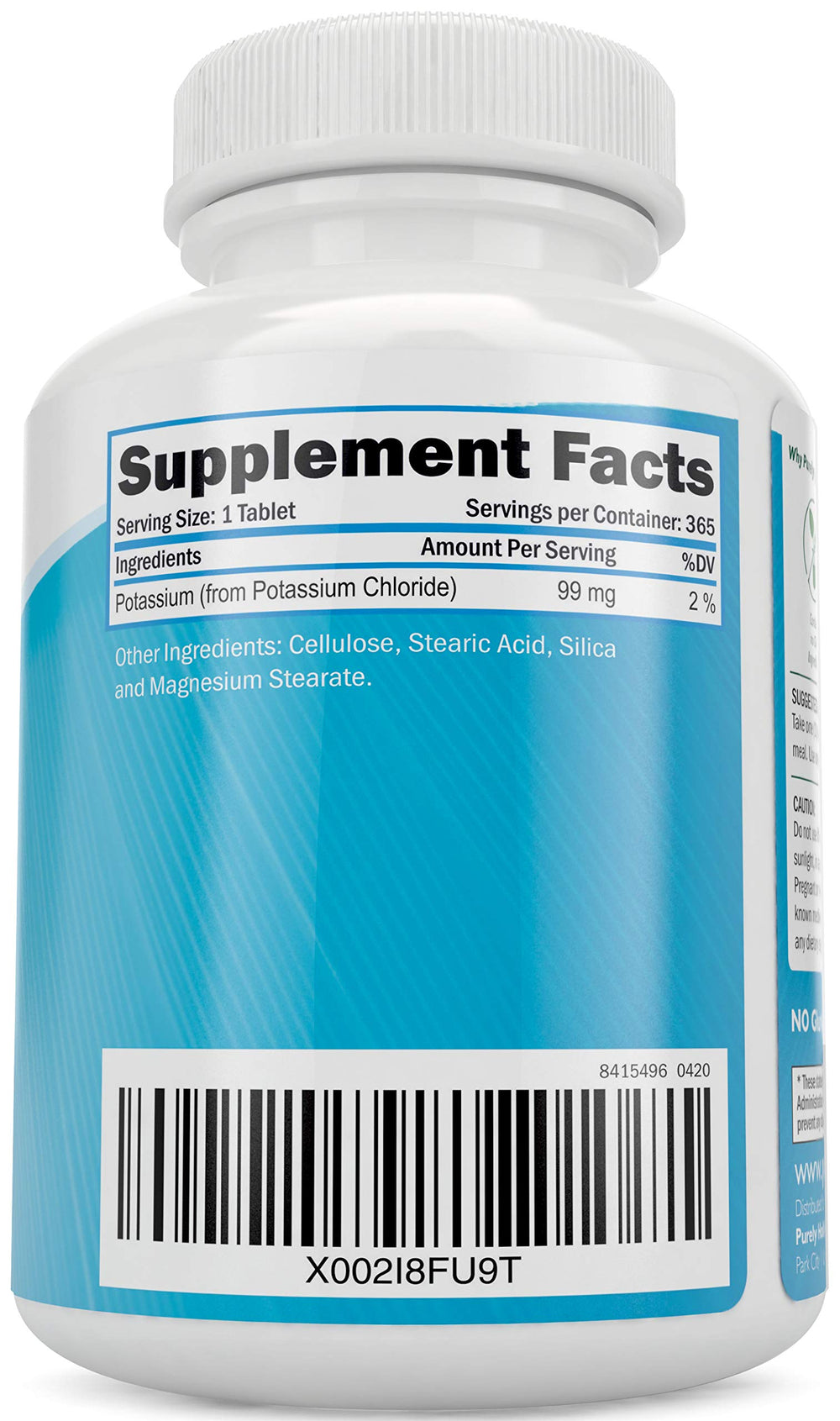 Purely Holistic Potassium Chloride 365 bottle label highlighting potency and purity.