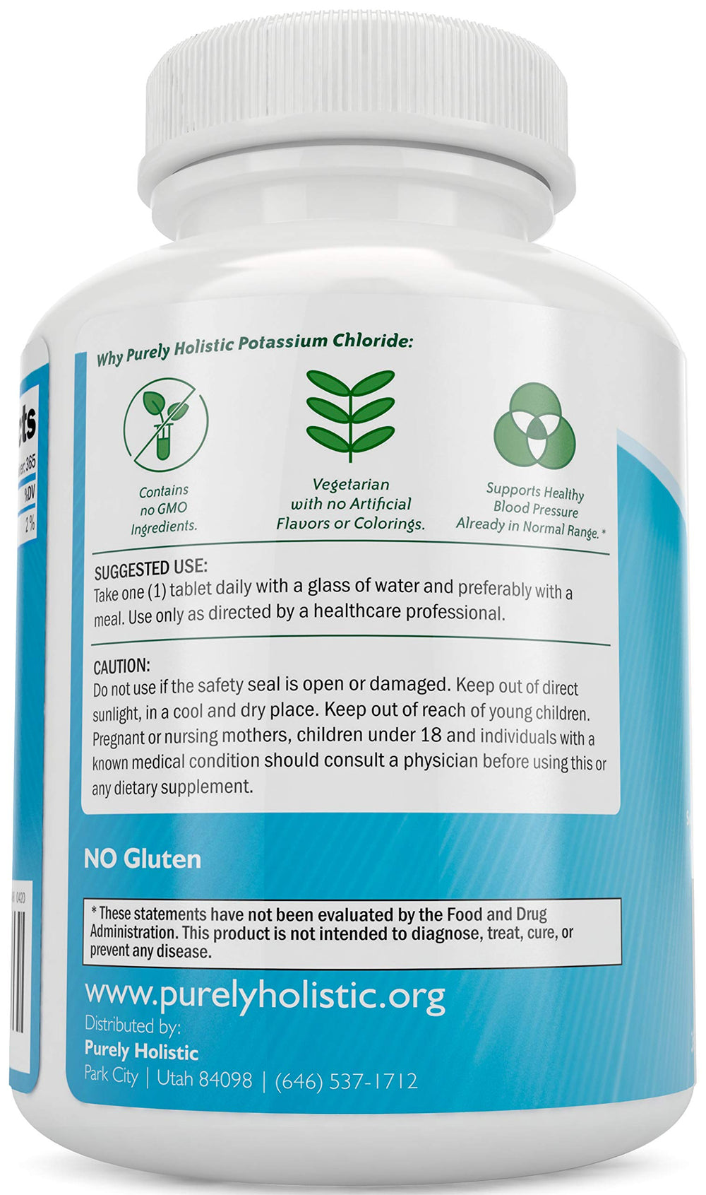 Purely Holistic Potassium Chloride 365 capsules view indicating rapid disintegration.
