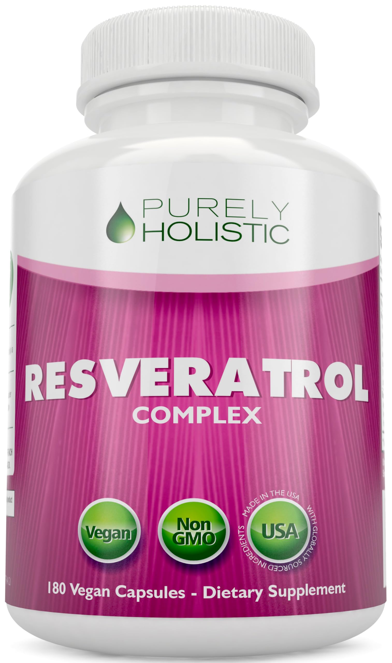 Purely Holistic Resveratrol bottle front view for daily antioxidant routines