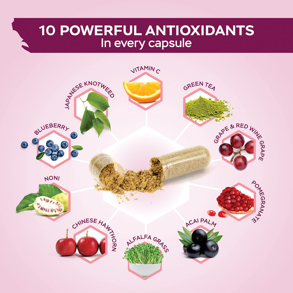 Purely Holistic Resveratrol bottle on shelf beside a glass