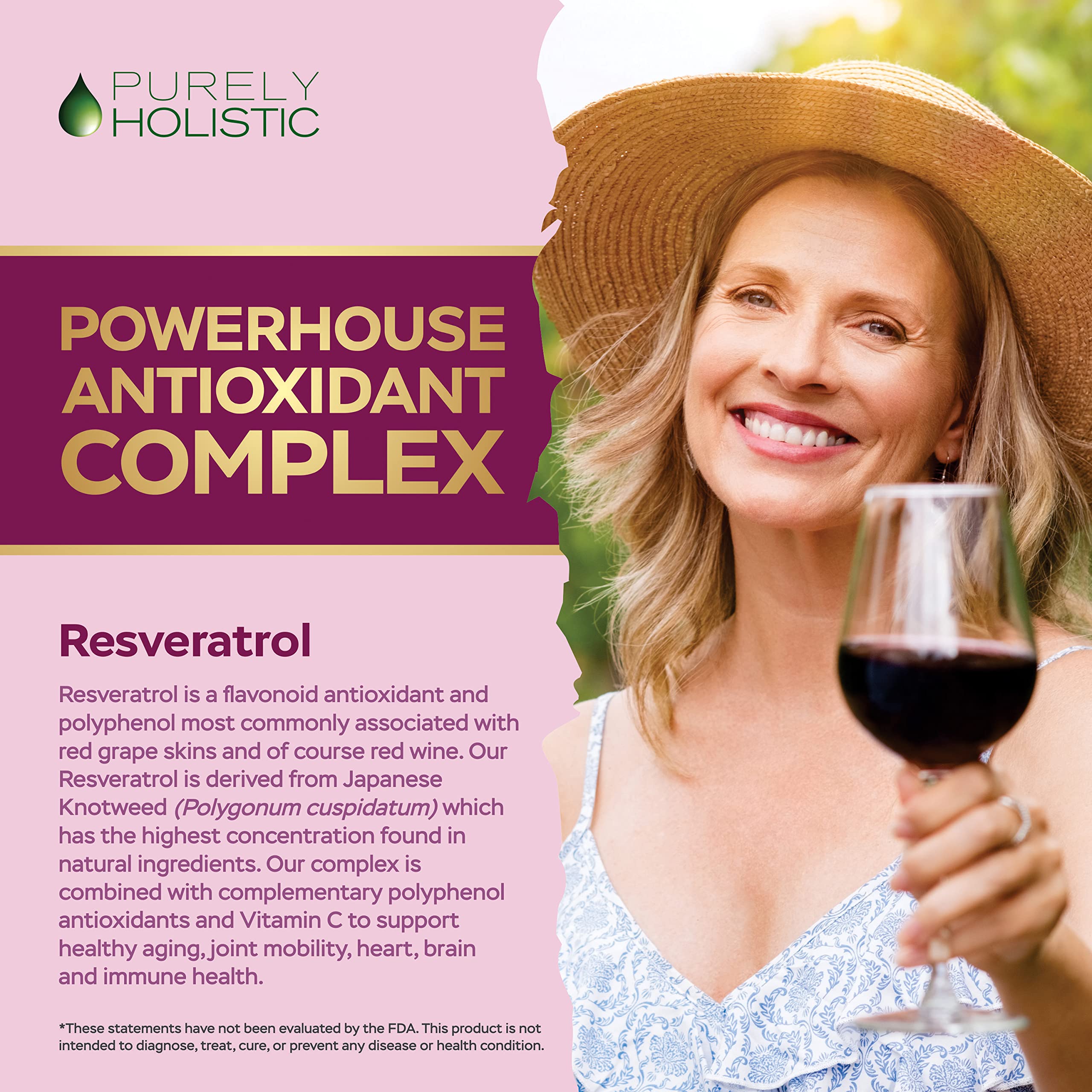 Purely Holistic Resveratrol capsules close-up in vegan form for daily use
