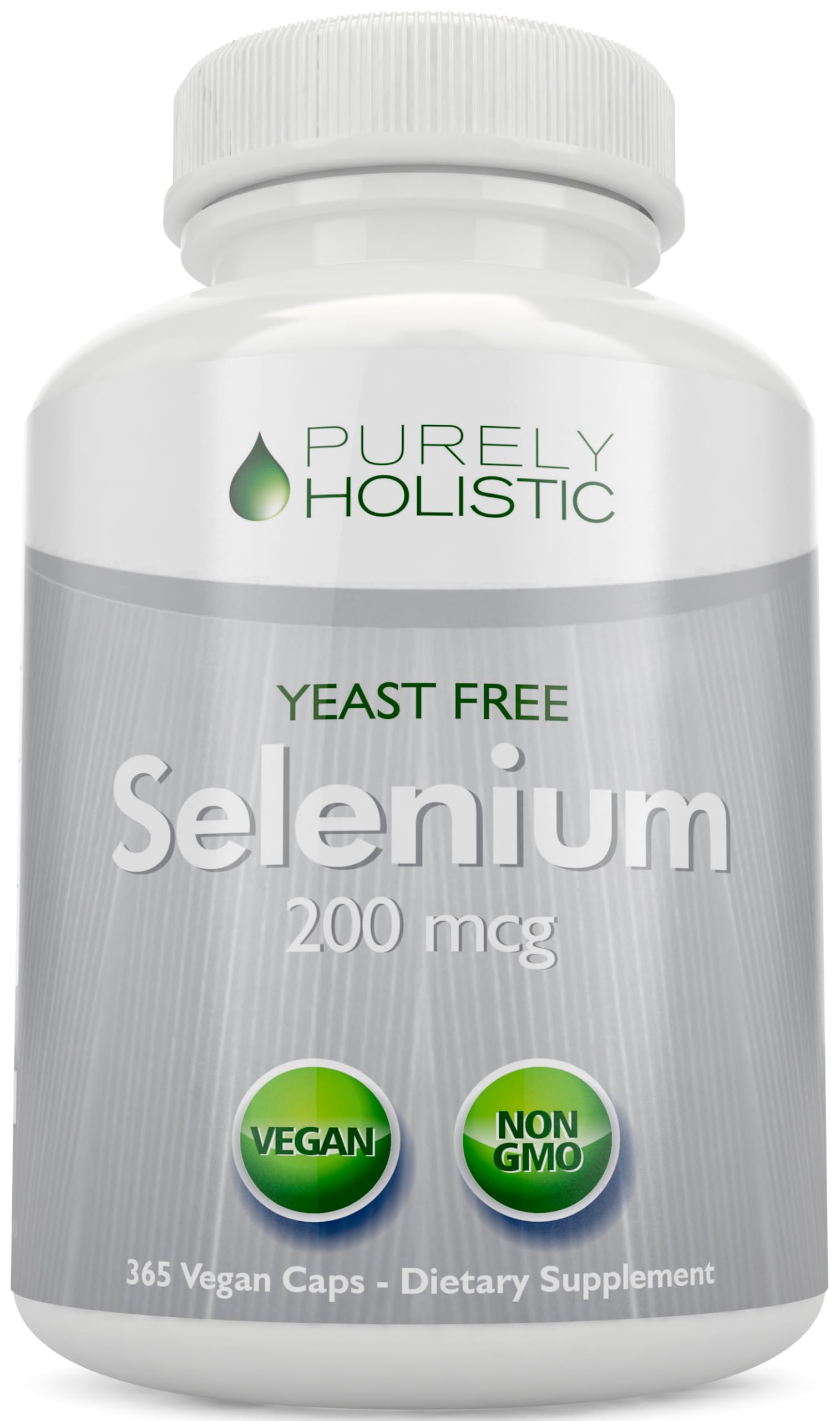 Purely Holistic Selenium 200mcg bottle front shows trusted antioxidant support.