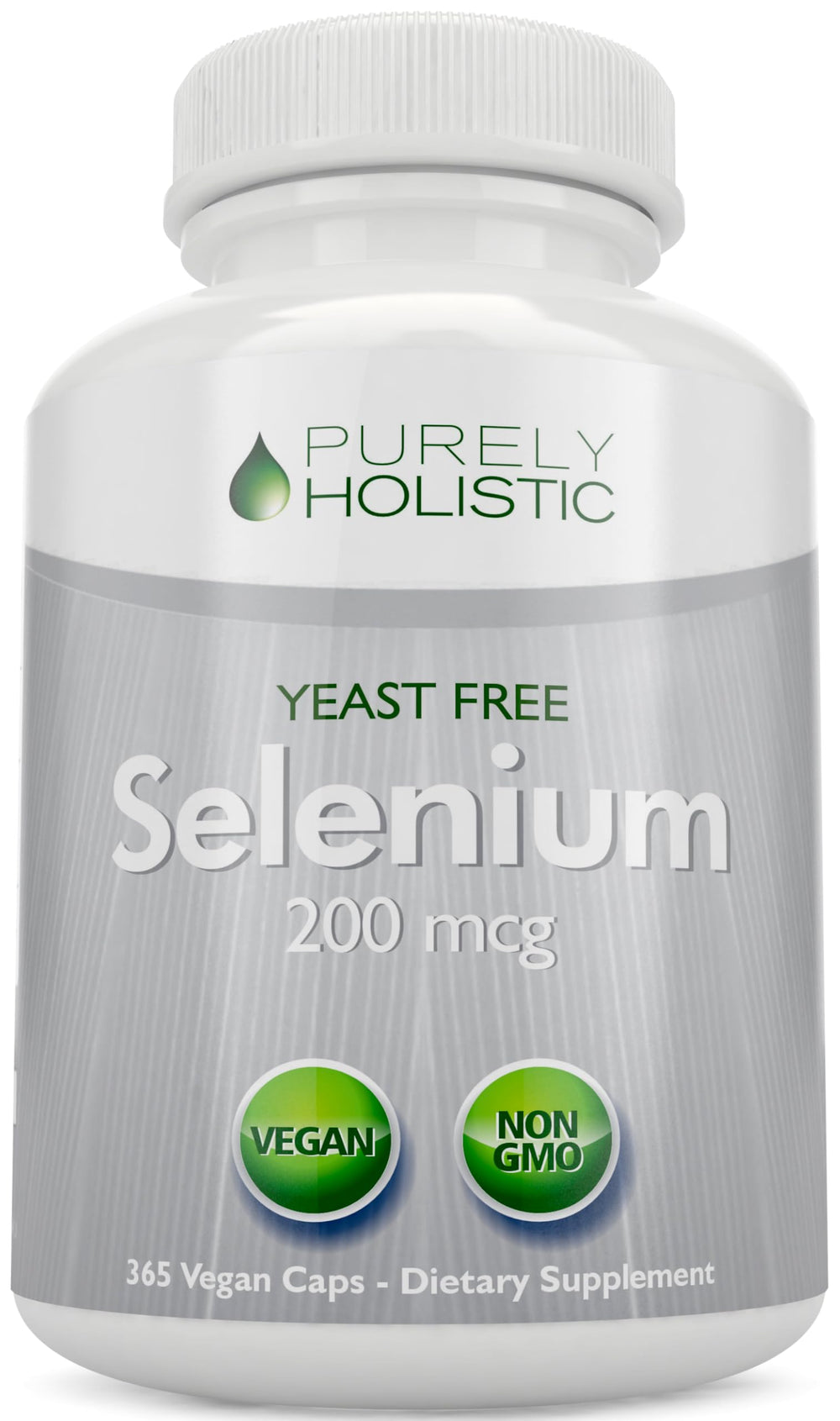 Purely Holistic Selenium 200mcg bottle front shows trusted antioxidant support.