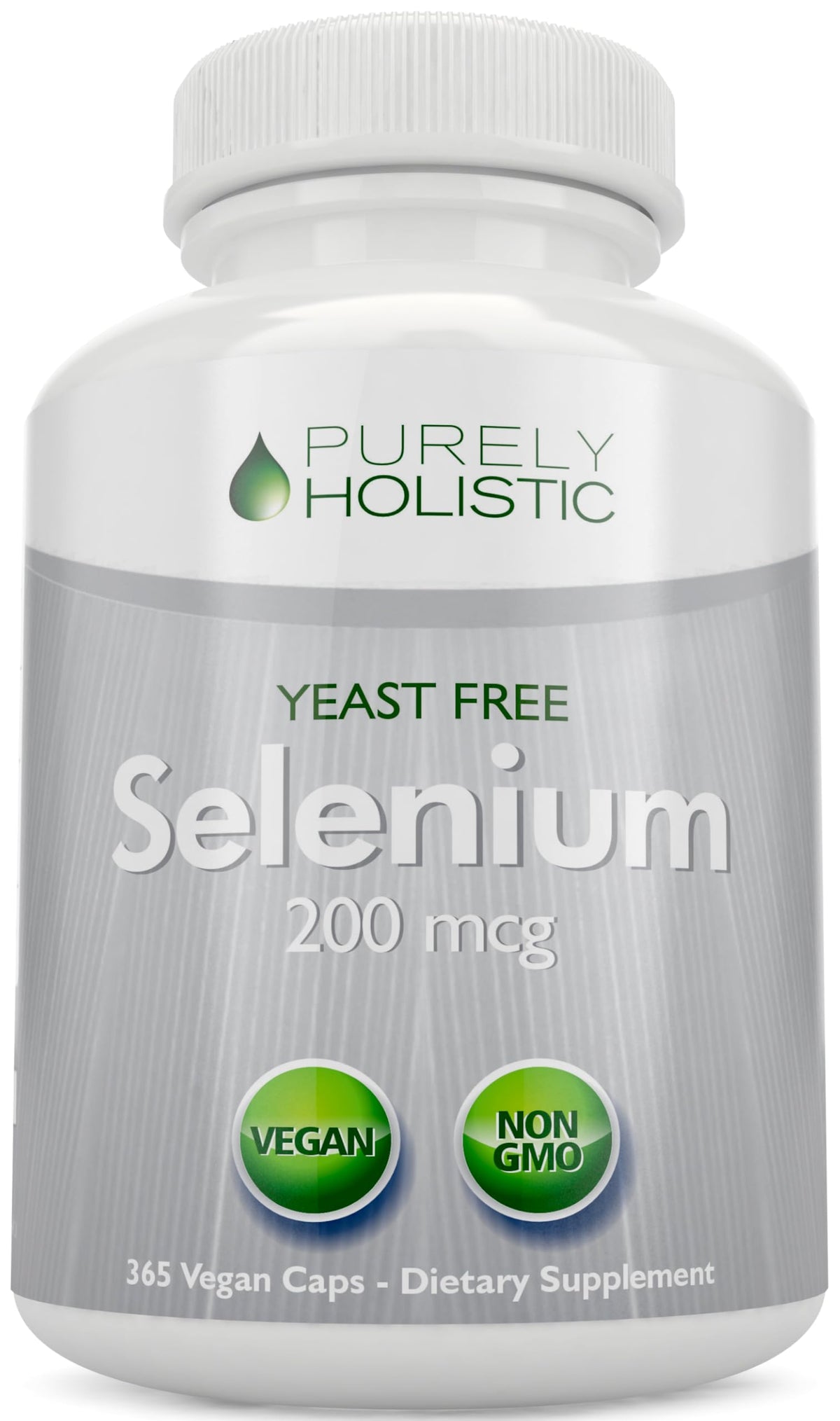 Purely Holistic Selenium 200mcg bottle front shows trusted antioxidant support.
