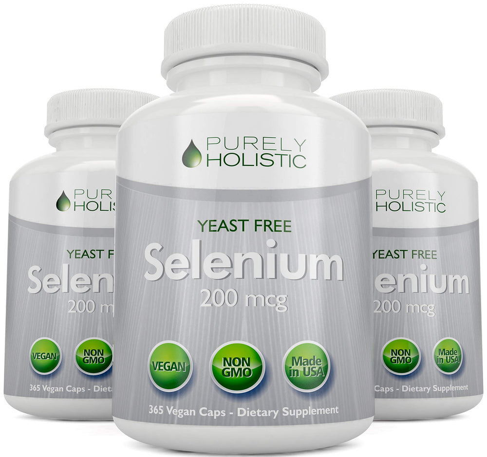 Purely Holistic Selenium 200mcg bottle with 365 capsules signals value for a year.