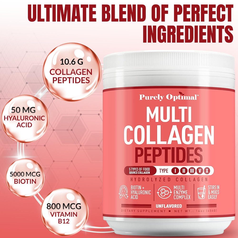 Purely Optimal bottle highlights biotin and hyaluronic acid for hair