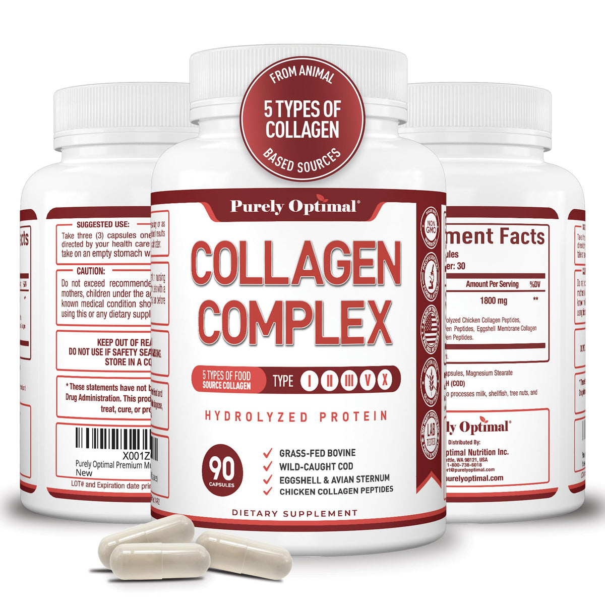 Purely Optimal Premium Multi Collagen bottle on kitchen counter for daily wellness support