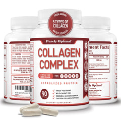 Purely Optimal Premium Multi Collagen bottle on kitchen counter for daily wellness support