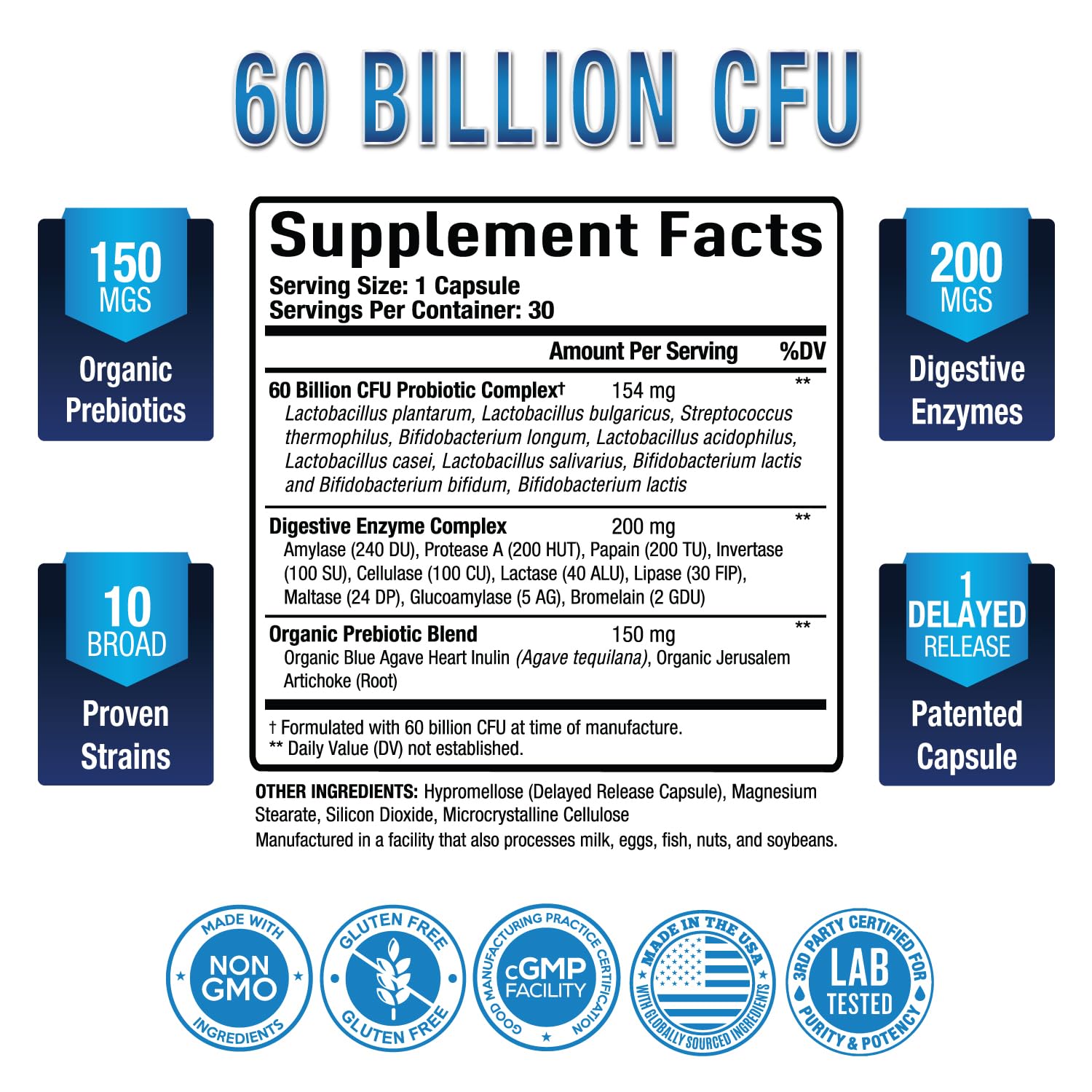 Purely Optimal Premium Probiotics capsules emphasizing 60B CFU potency