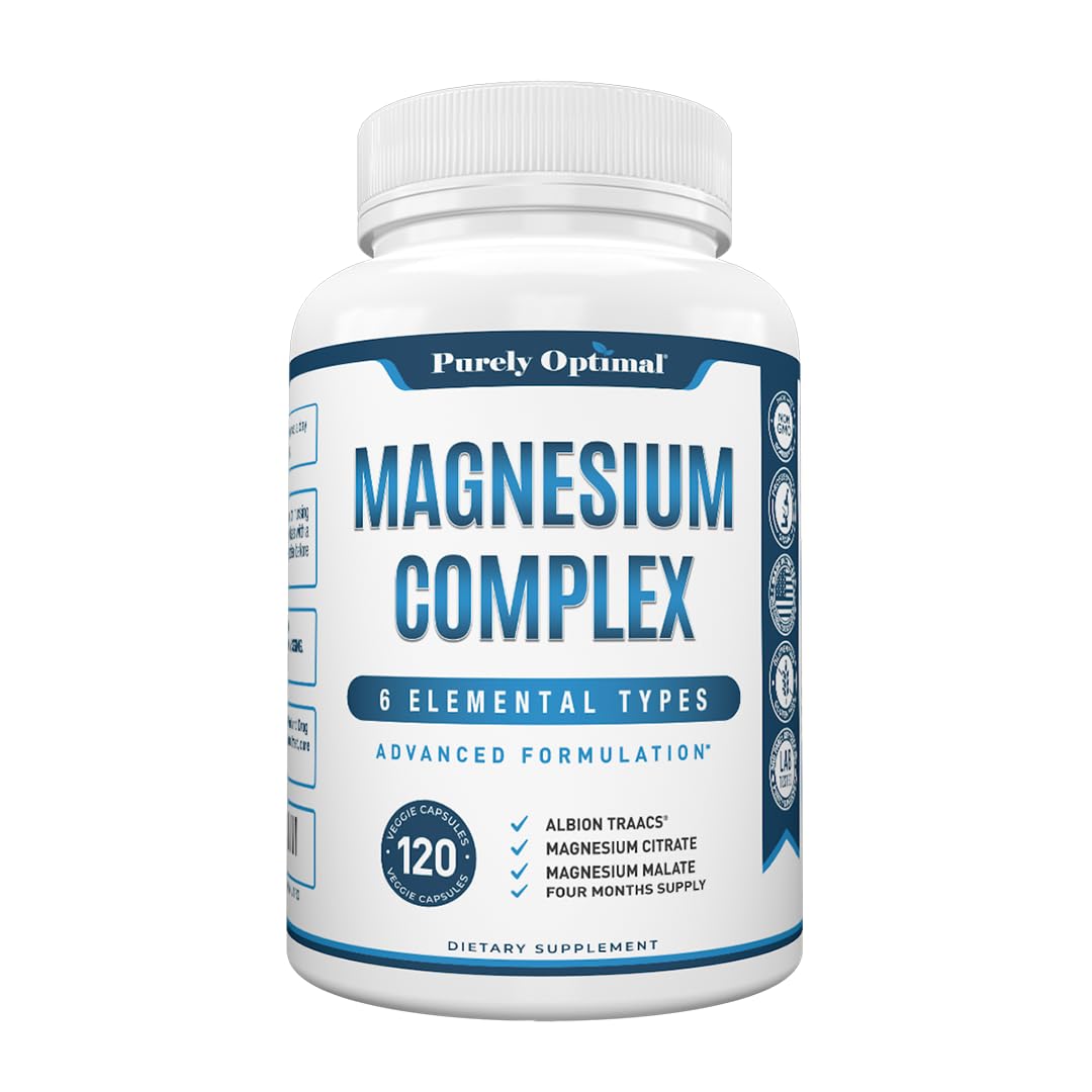 Purely Optimal Magnesium Complex wellness spread conveys vegan-friendly, non-GMO promise.
