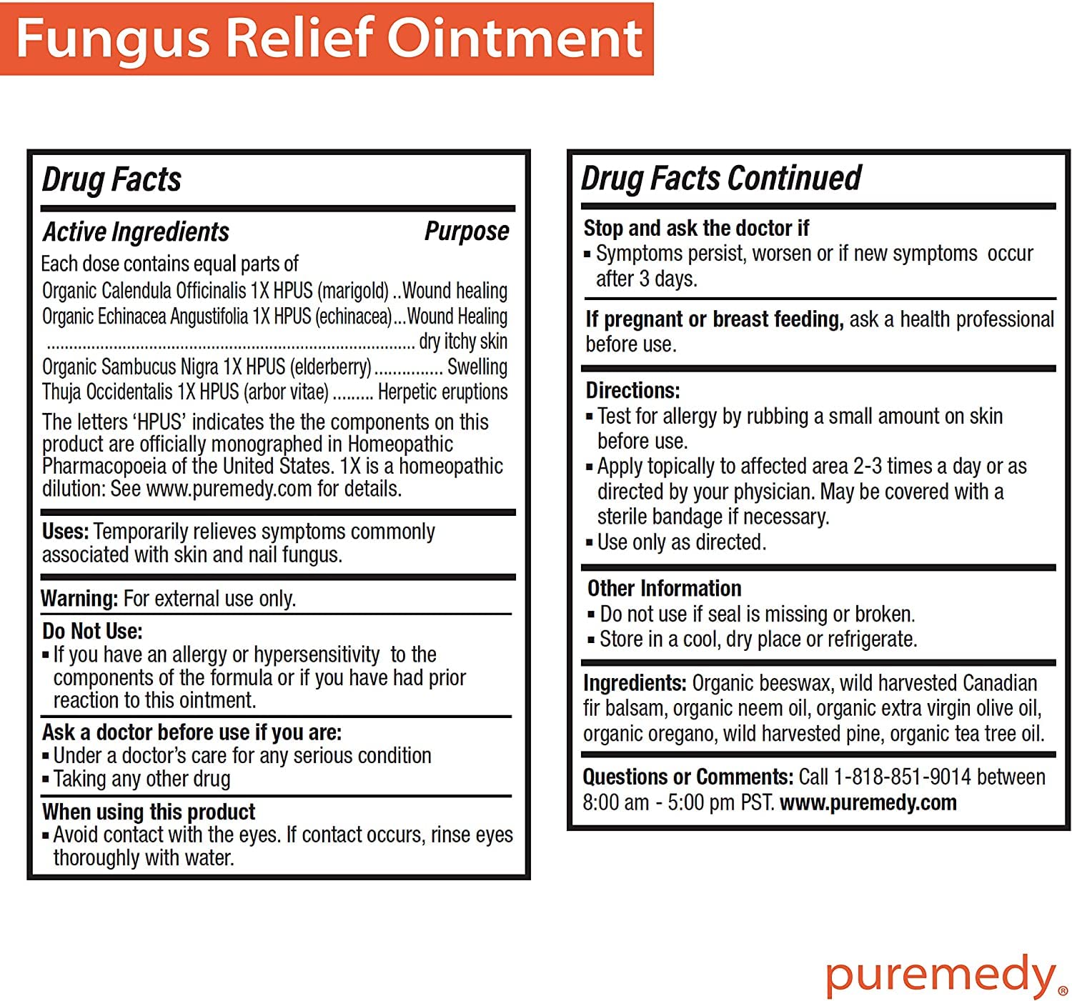 Puremedy Clarifying Nail Ointment ingredients close-up with tea tree oil