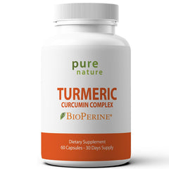 PureNature Plus Turmeric bottle close-up with BioPerine for potential absorption support