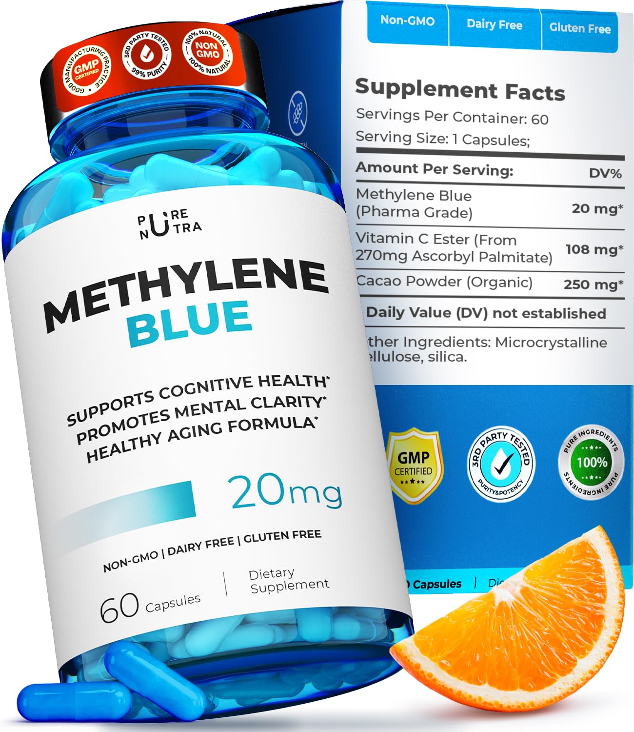PureNutra Ultimate Methylene Blue bottle for daily use and concentration support.
