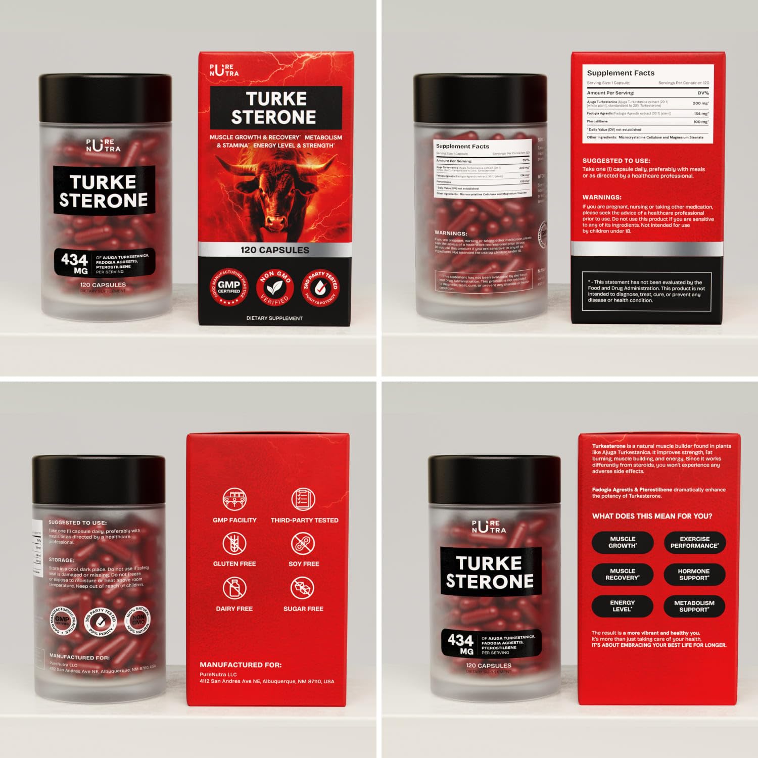 PureNutra Turkesterone capsules photography conveys daily supplement routine.