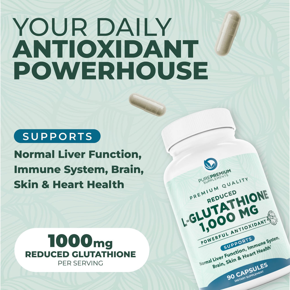 Close-up of PurePremium glutathione capsules for easy daily dosing and liver support.