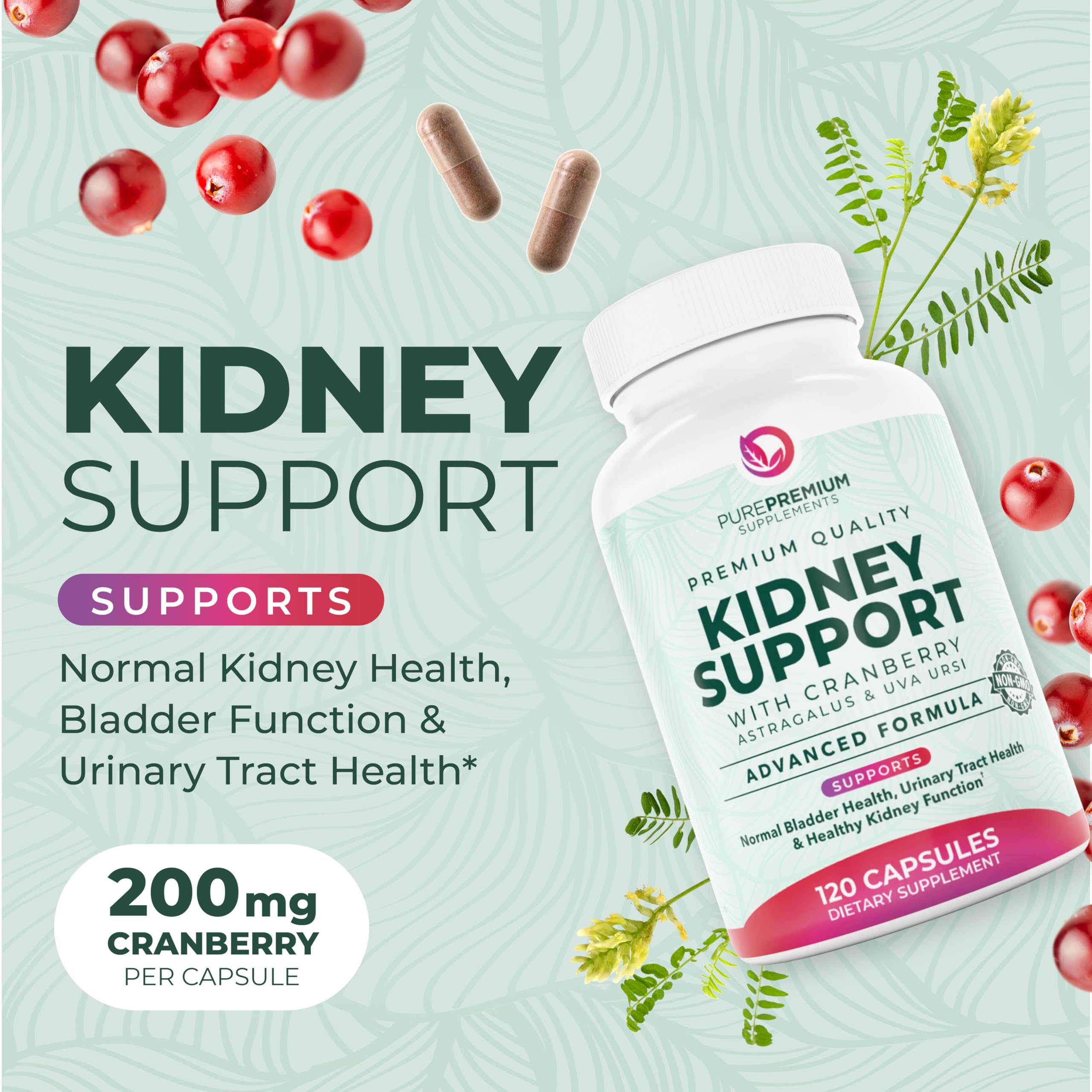 PurePremium Kidney Support capsules close-up highlighting convenient daily use