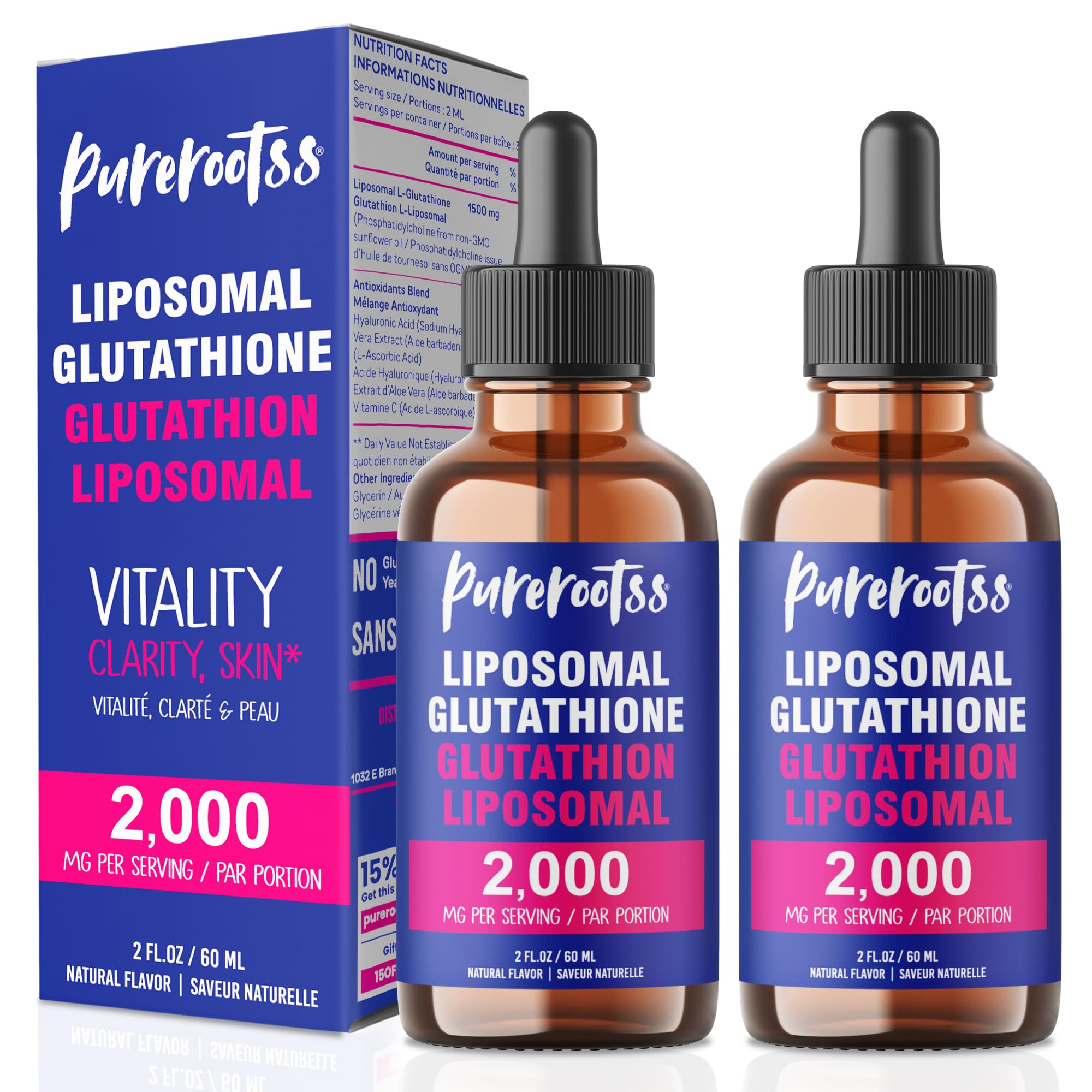 PureRootss Liposomal Glutathione bottle front view for daily antioxidant support