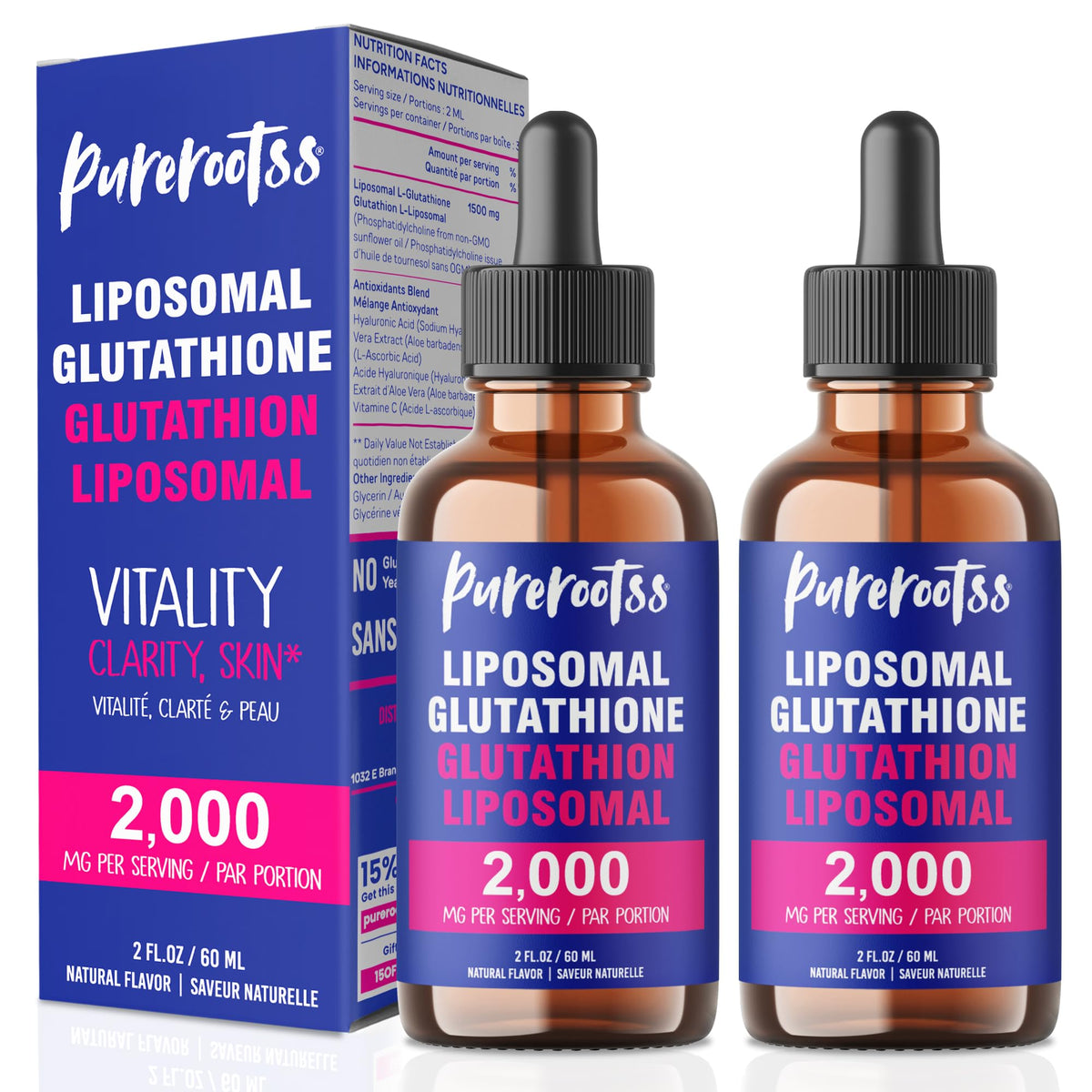 PureRootss Liposomal Glutathione bottle front view for daily antioxidant support