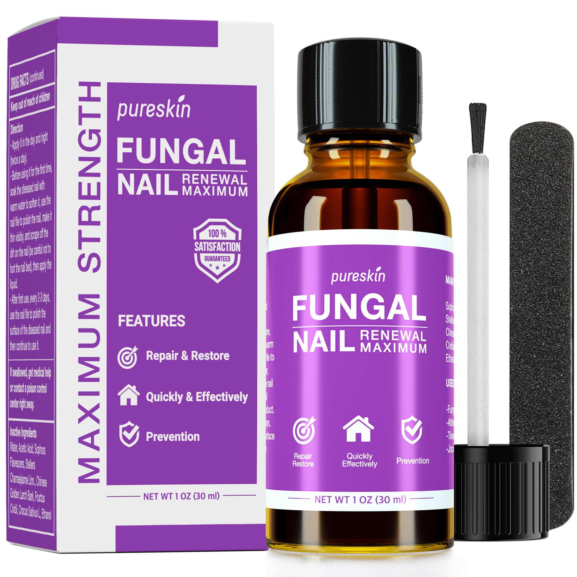 PureSkin Toenail Fungus Treatment bottle close-up demonstrates easy daily use.