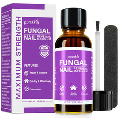 PureSkin Toenail Fungus Treatment bottle close-up demonstrates easy daily use.